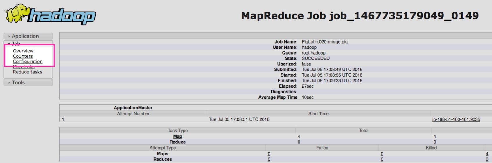Hadoop YARN stats - MapReduce counter navigation