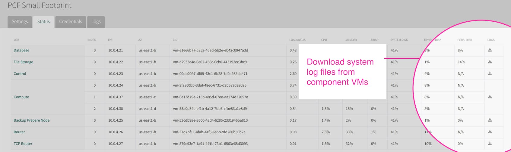 Pivotal Platform Ops Manager status
