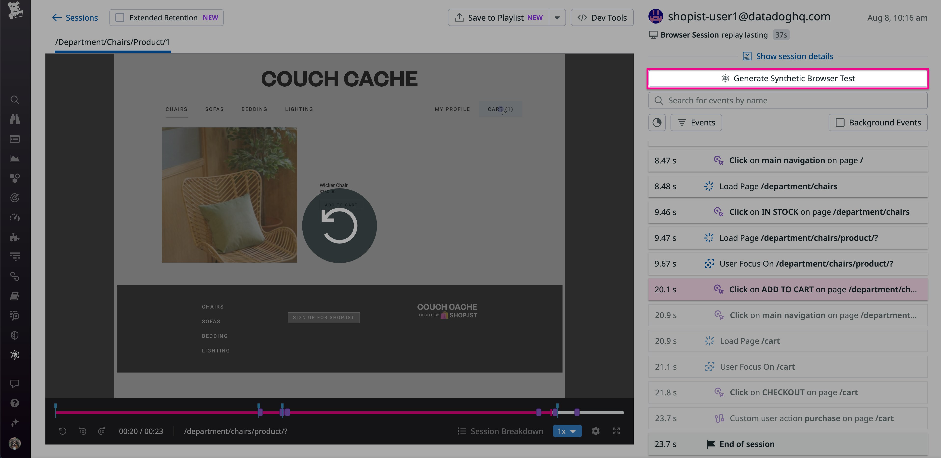 Generate a Synthetic Browser test from a Session Replay Generate a Synthetic Browser test from a Session Replay