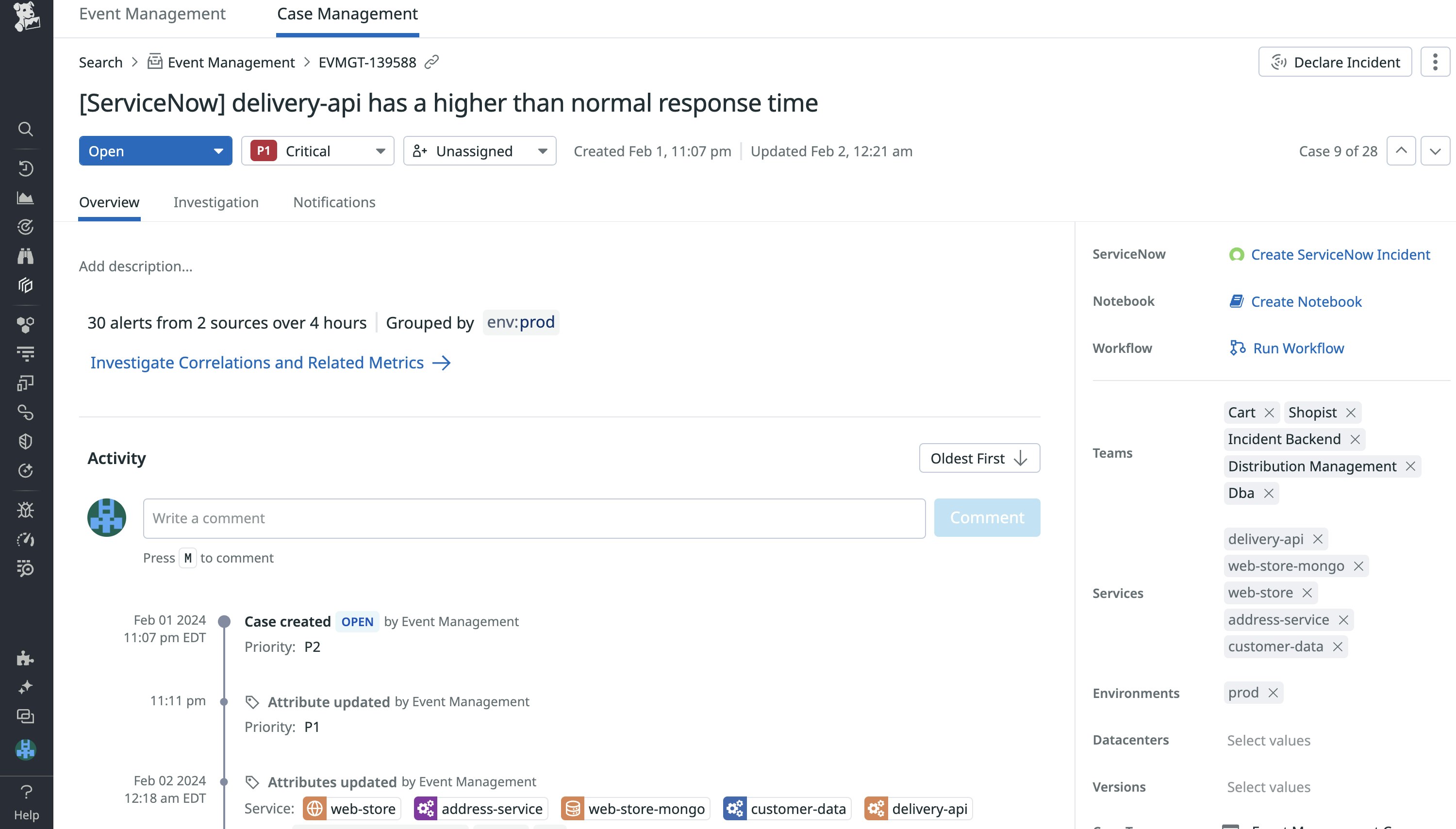 A case in Case Management that can be bidirectionally synced with a ServiceNow ticket. A case in Case Management that can be bidirectionally synced with a ServiceNow ticket.
