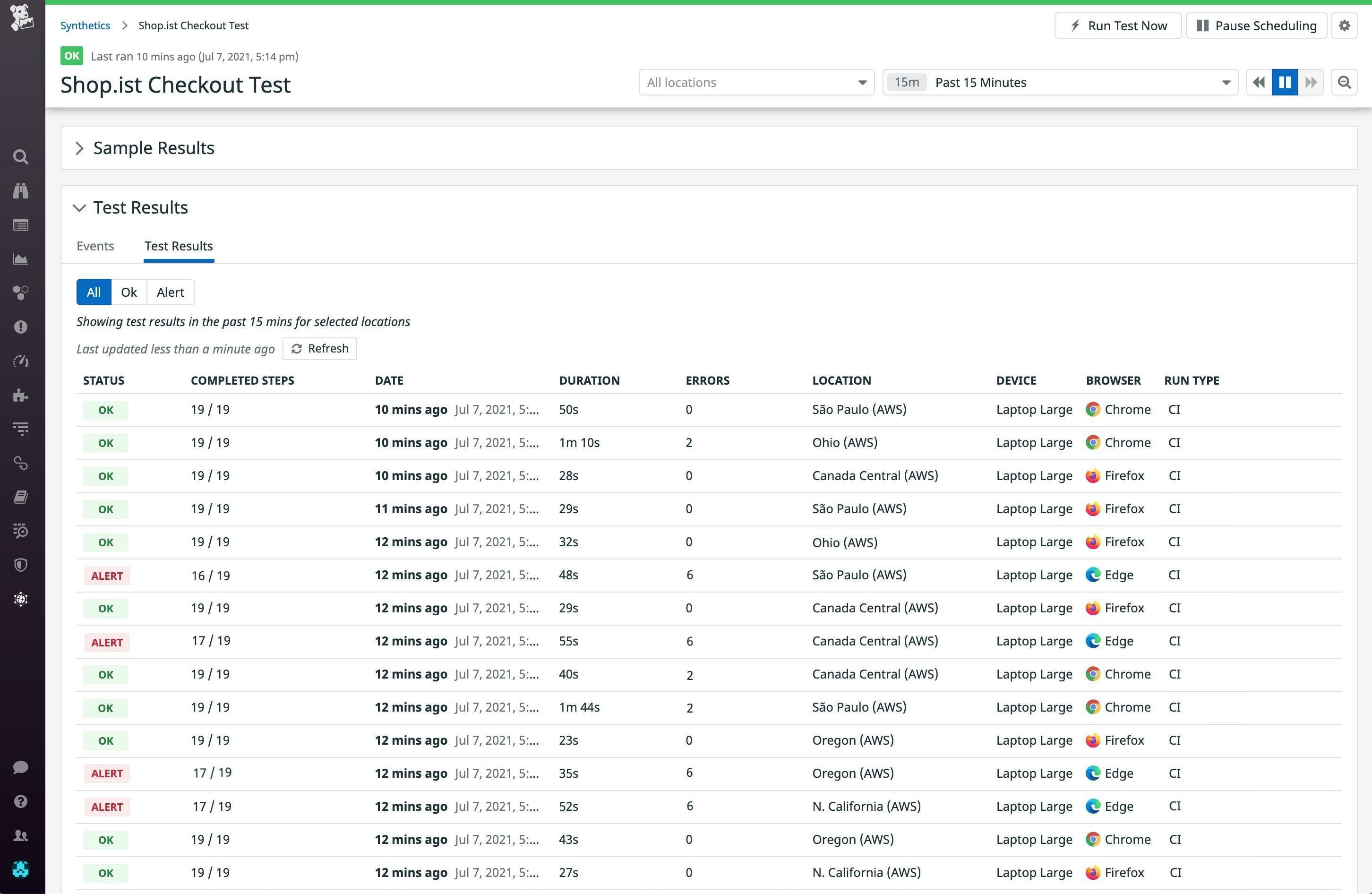 List of test results run on different browsers and devices List of test results run on different browsers and devices