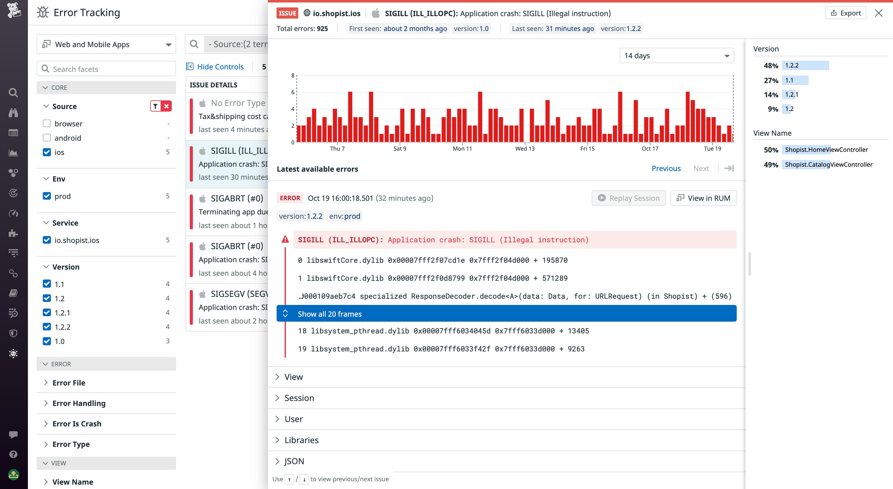Tracking iOS crashes as issues in error tracking helps you view key debugging output and user session data from a single pane of glass. Tracking iOS crashes as issues in error tracking helps you view key debugging output and user session data from a single pane of glass.