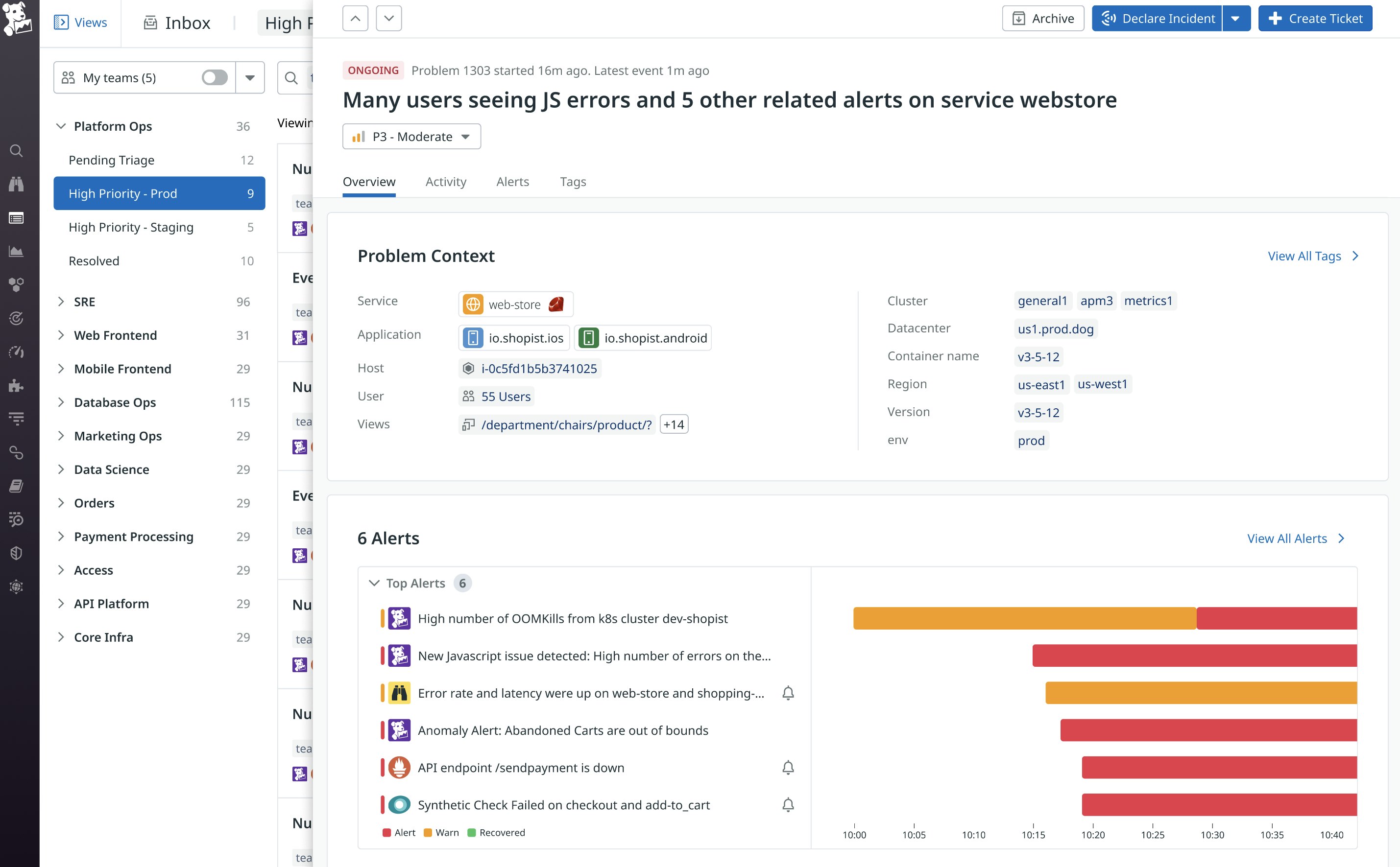 Datadog イベント管理で問題を表示 Datadog イベント管理で問題を表示
