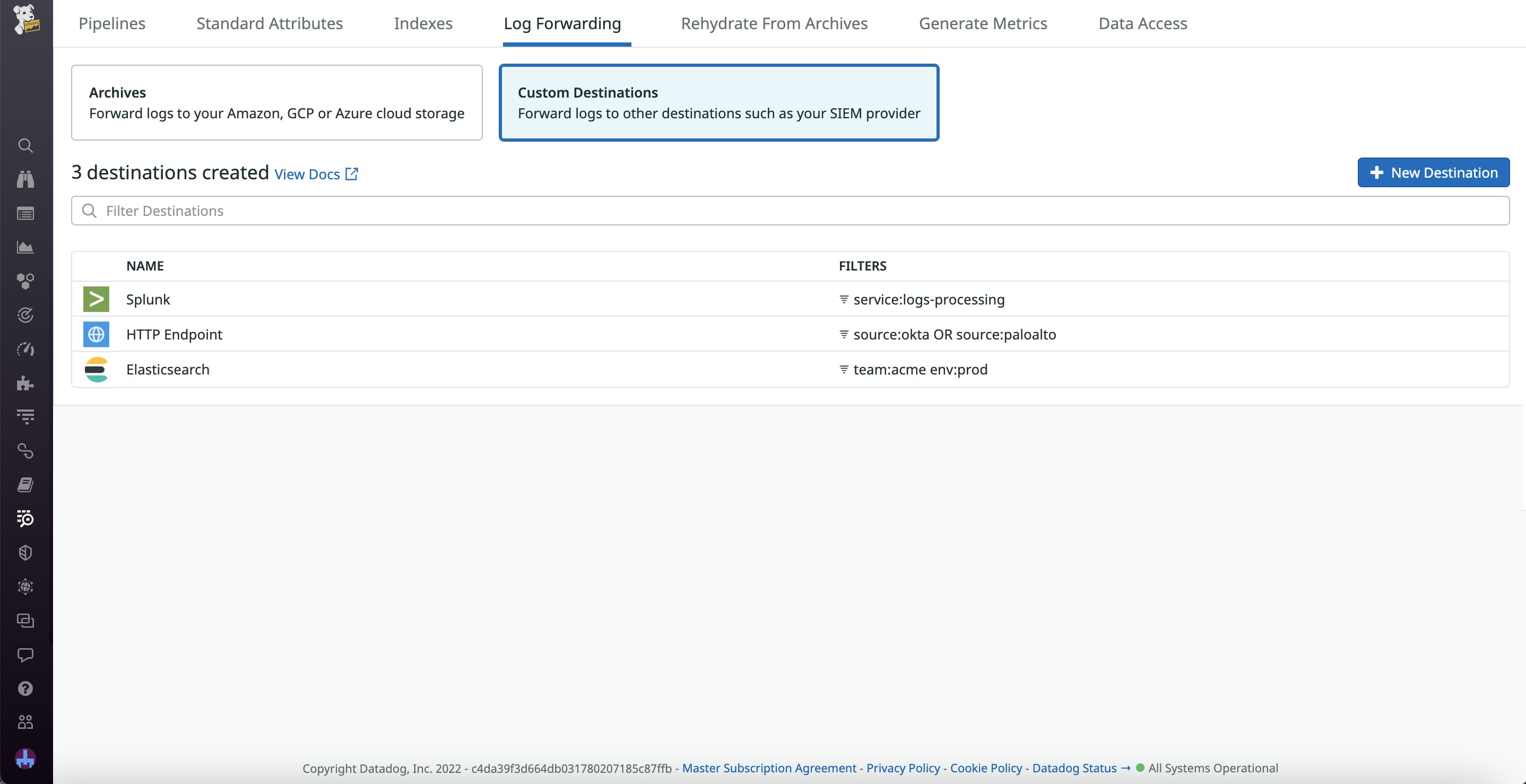 ログ転送を使用して、ログをカスタムの Splunk、Elasticsearch、または HTTP の宛先にルーティングします。 ログ転送を使用して、ログをカスタムの Splunk、Elasticsearch、または HTTP の宛先にルーティングします。