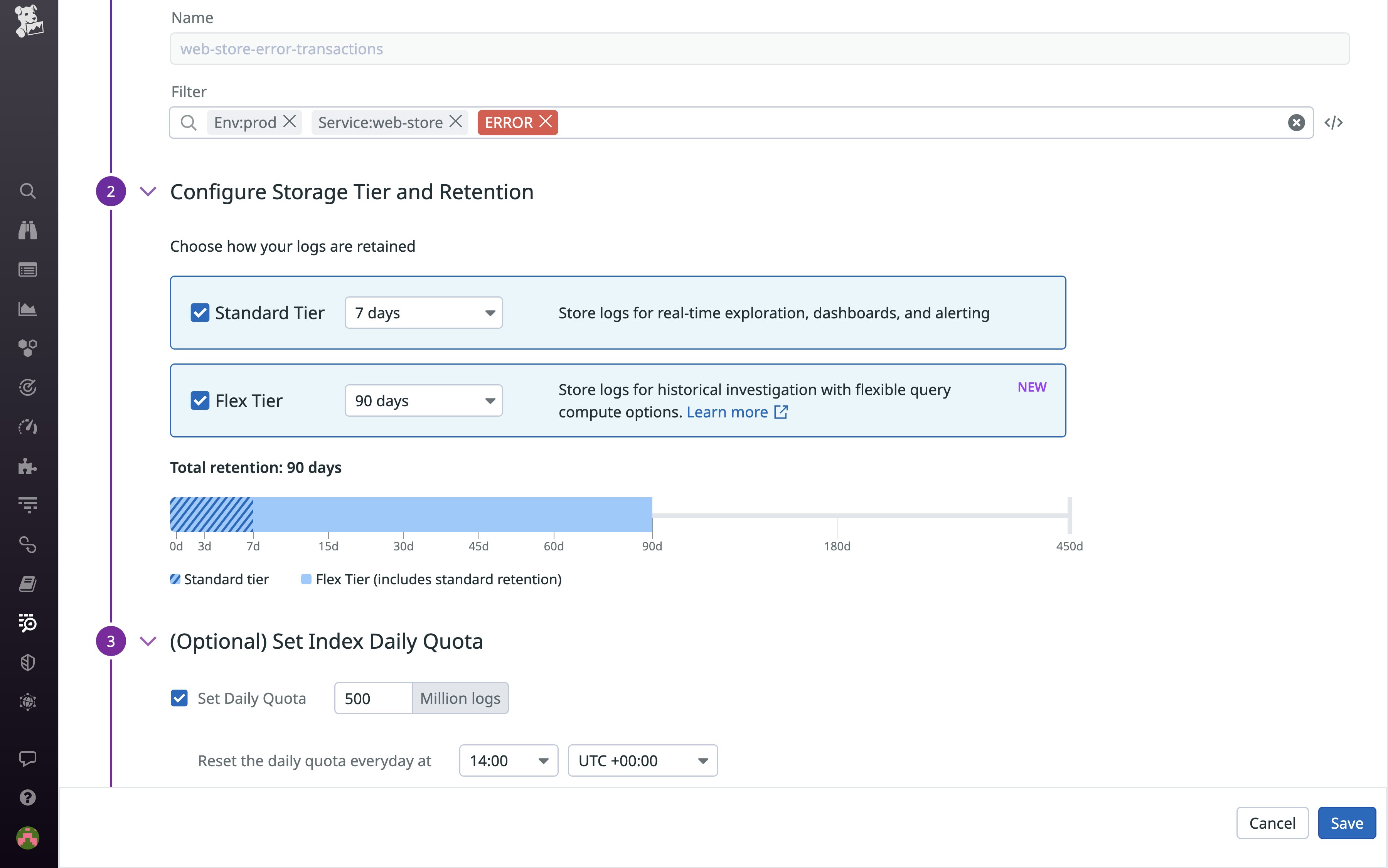 Flex Logs は、ログストレージとクエリのコストを切り離し、視覚化を損なうことなくコスト効率の高い長期保持を実現します Flex Logs は、ログストレージとクエリのコストを切り離し、視覚化を損なうことなくコスト効率の高い長期保持を実現します