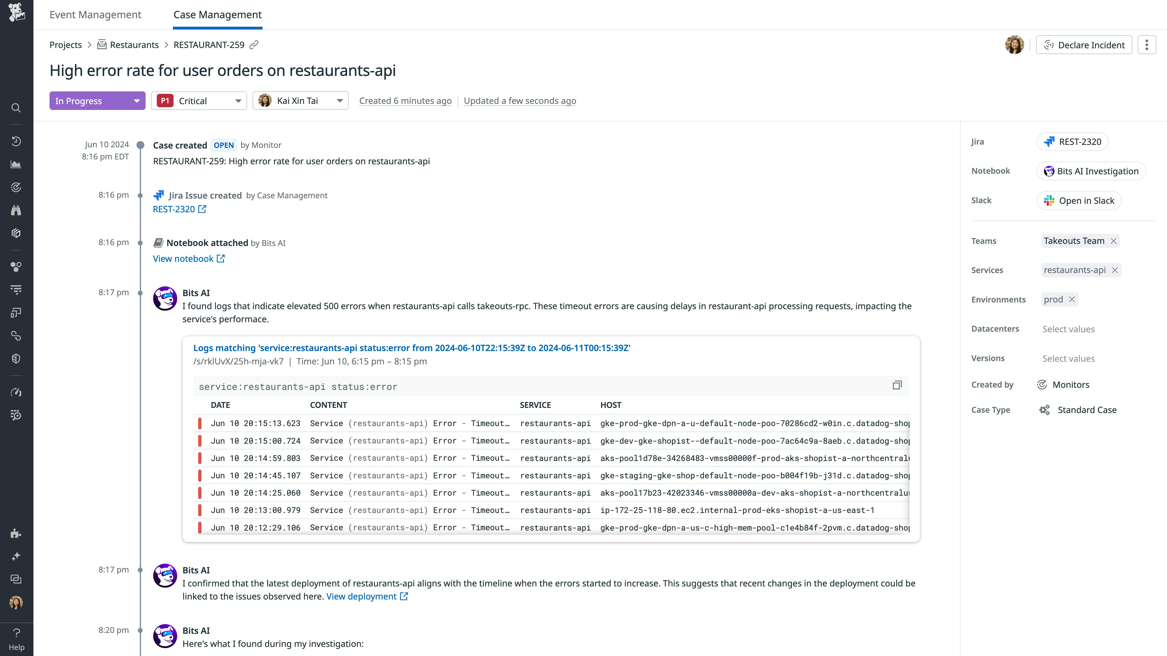 Bits AI performing autonomous activity in case management Bits AI performing autonomous activity in case management