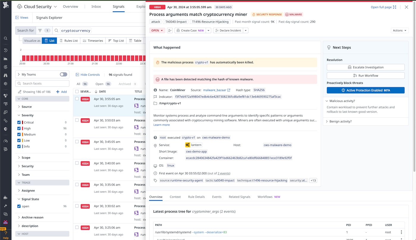 Datadog CWS Cryptomining Protection Datadog CWS Cryptomining Protection