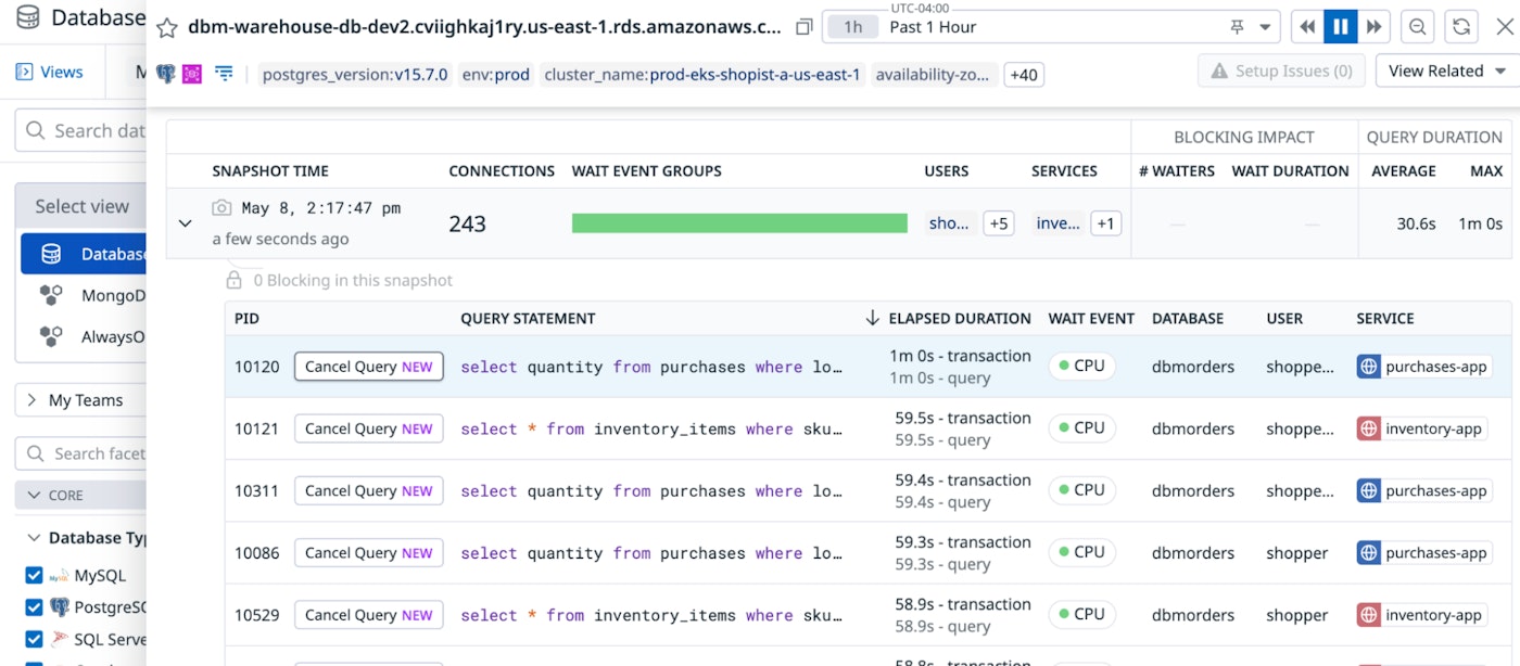 Cancel Queries in Database Monitoring. Cancel Queries in Database Monitoring.