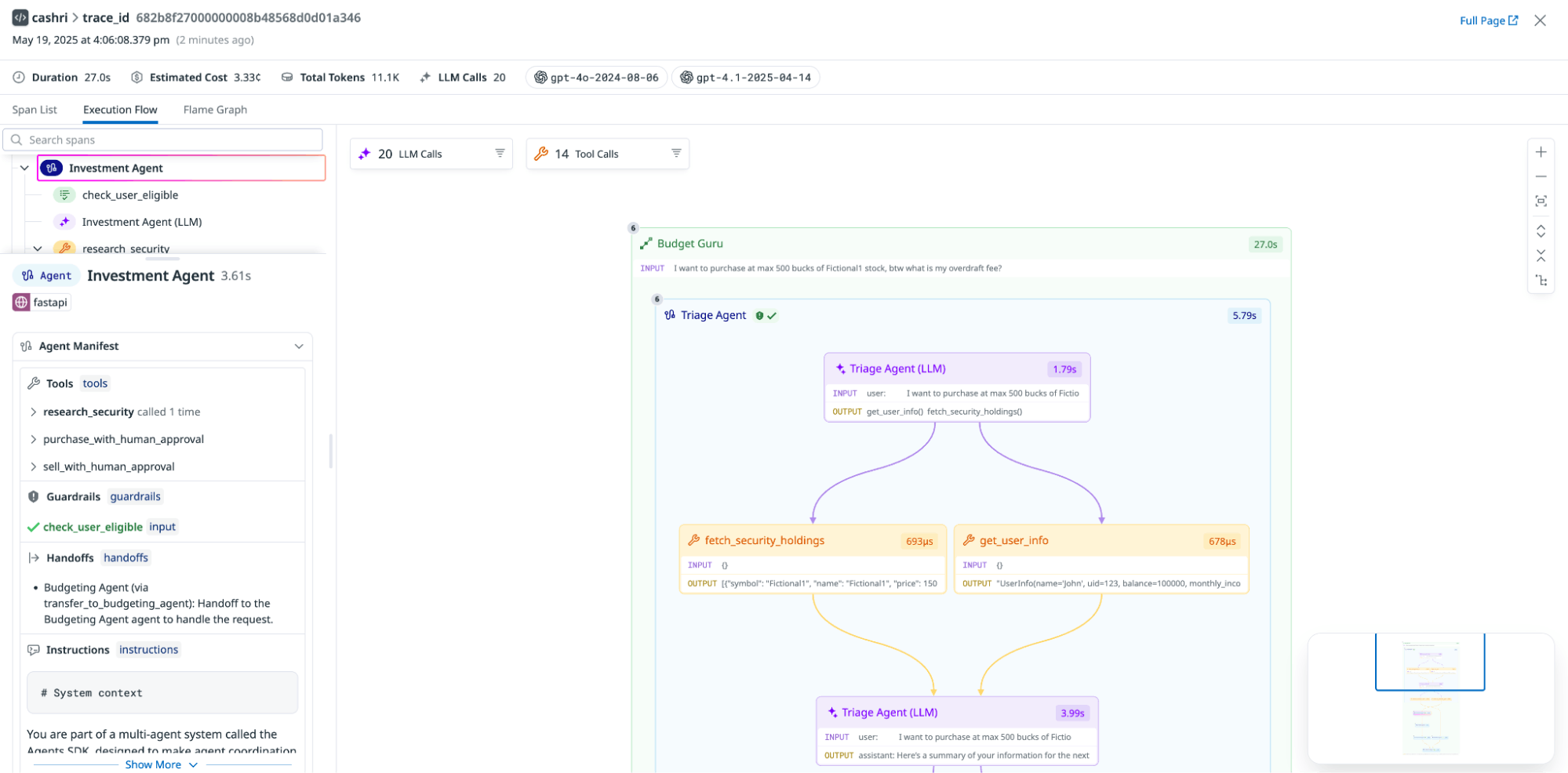 Datadog showing execution flow chart across AI agents Datadog showing execution flow chart across AI agents
