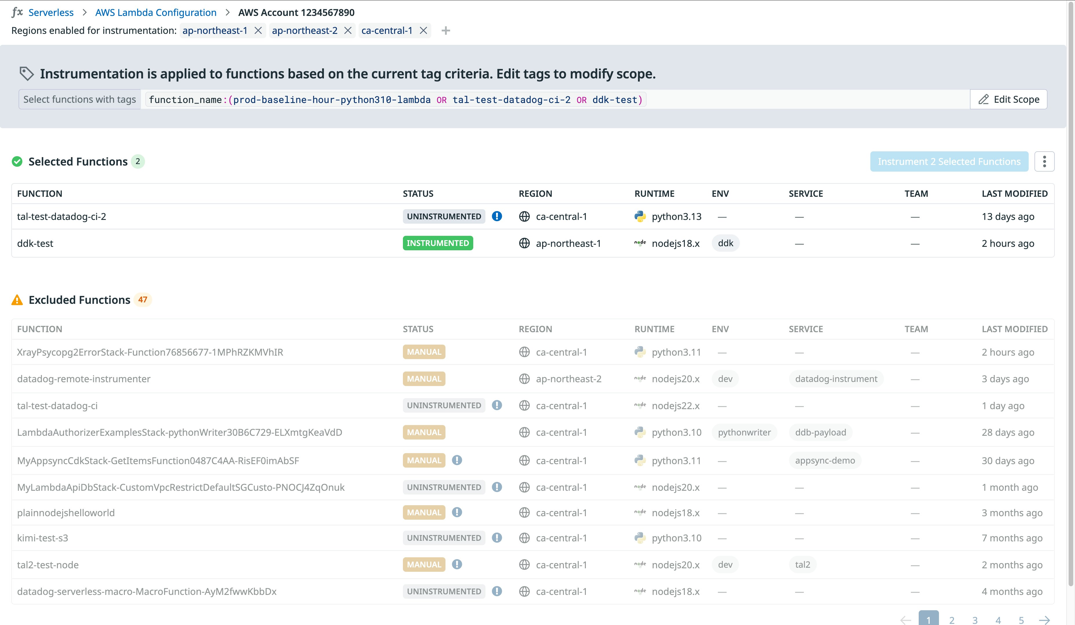 Datadog Lambda screen showing shopist-order-checker function as uninstrumented in us-east-1 with Python 3.12 runtime. Datadog Lambda screen showing shopist-order-checker function as uninstrumented in us-east-1 with Python 3.12 runtime.