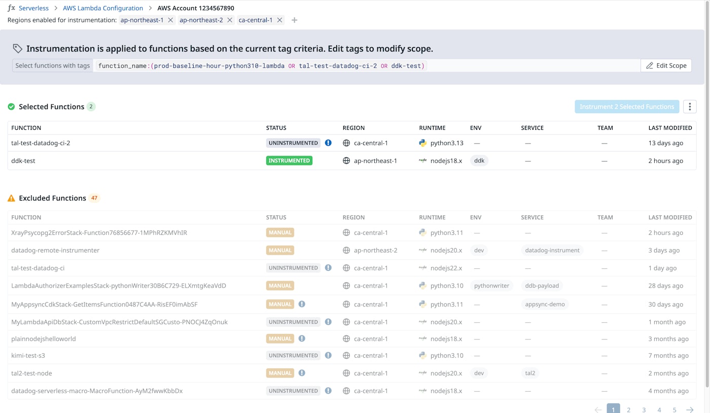 Datadog Lambda screen showing shopist-order-checker function as uninstrumented in us-east-1 with Python 3.12 runtime. Datadog Lambda screen showing shopist-order-checker function as uninstrumented in us-east-1 with Python 3.12 runtime.