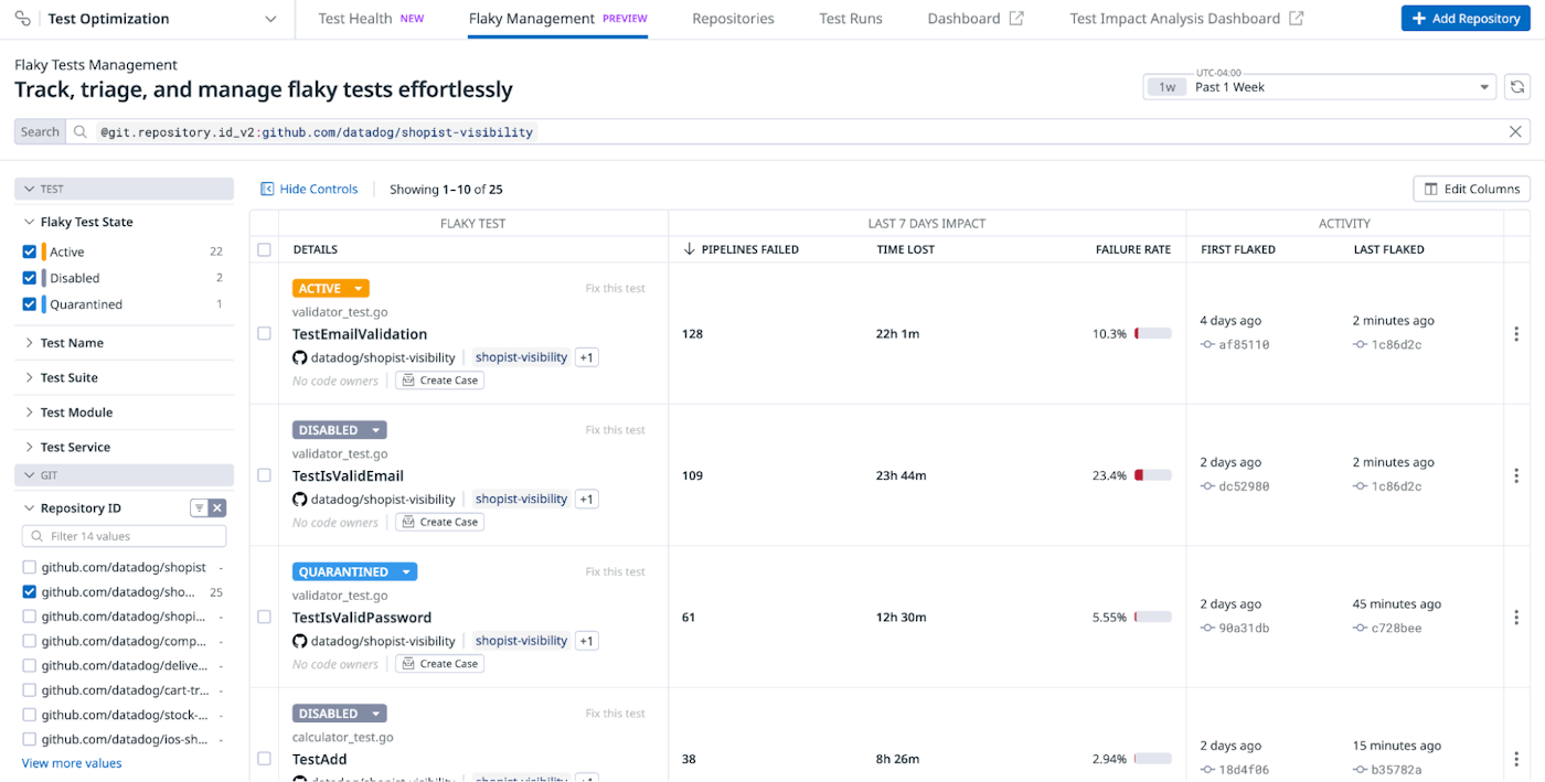 Centralized flaky test management in Datadog. Centralized flaky test management in Datadog.