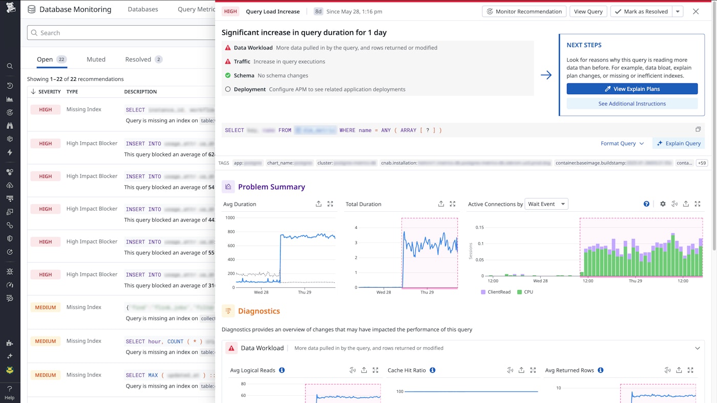 A query regression in Datadog Database Monitoring. A query regression in Datadog Database Monitoring.