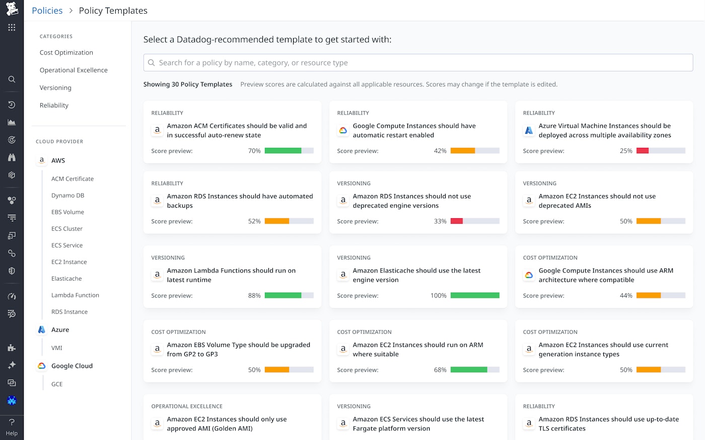 Out-of-the-box policy templates that you can choose from to get started quickly with assessing your infrastructure Out-of-the-box policy templates that you can choose from to get started quickly with assessing your infrastructure