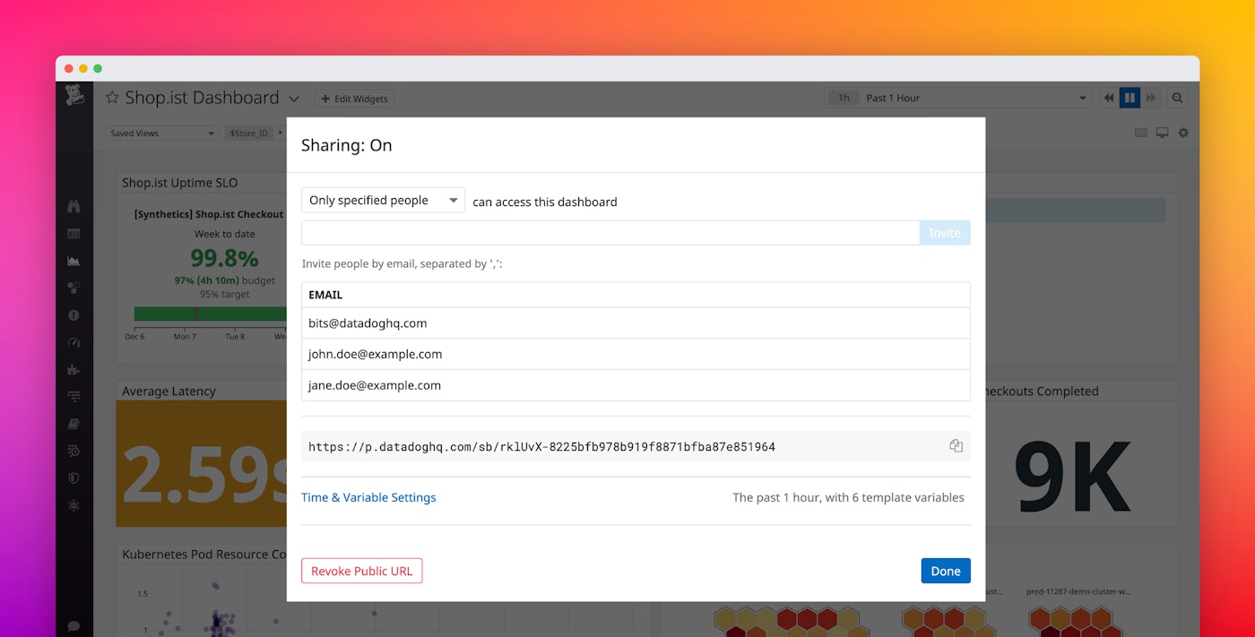 Share Datadog dashboards securely with anyone outside of your organization Share Datadog dashboards securely with anyone outside of your organization