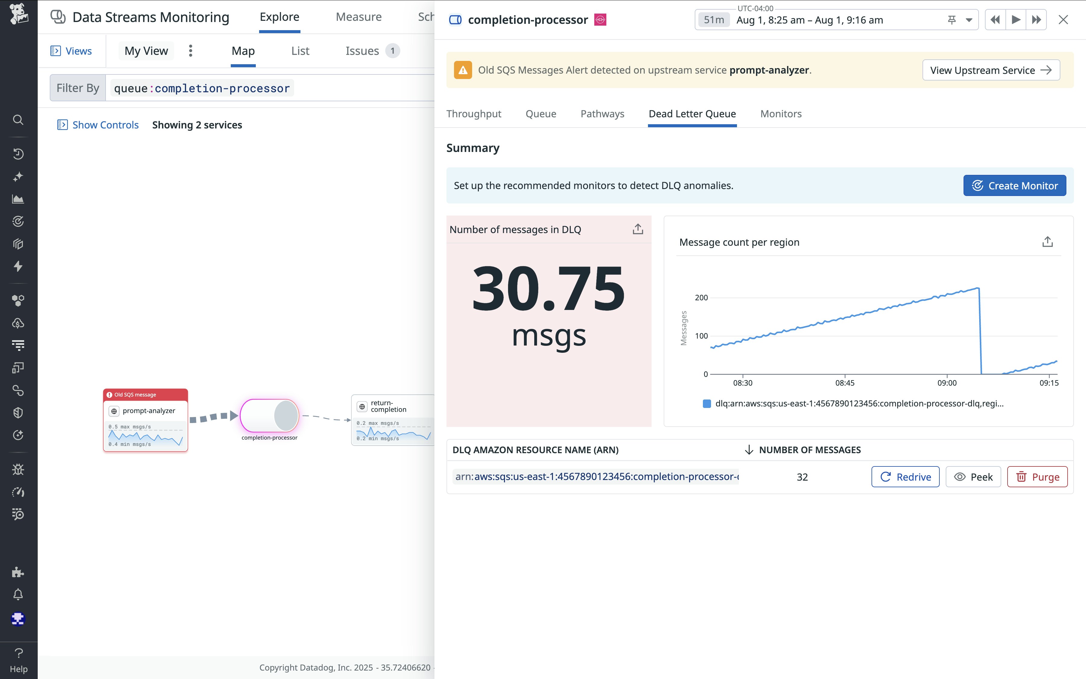 Monitor the number of messages in your DLQs from the DSM side panel Monitor the number of messages in your DLQs from the DSM side panel