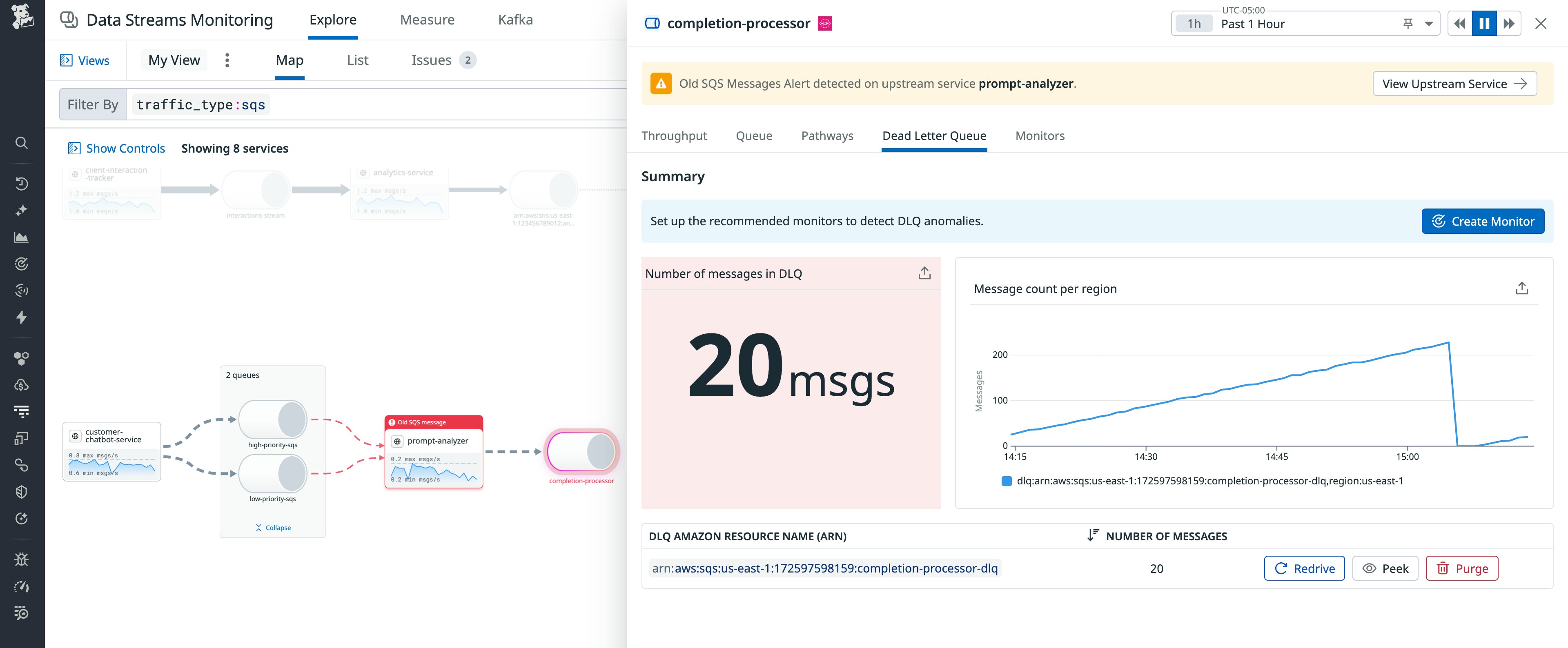 Monitor the number of messages in your DLQs from the DSM side panel Monitor the number of messages in your DLQs from the DSM side panel