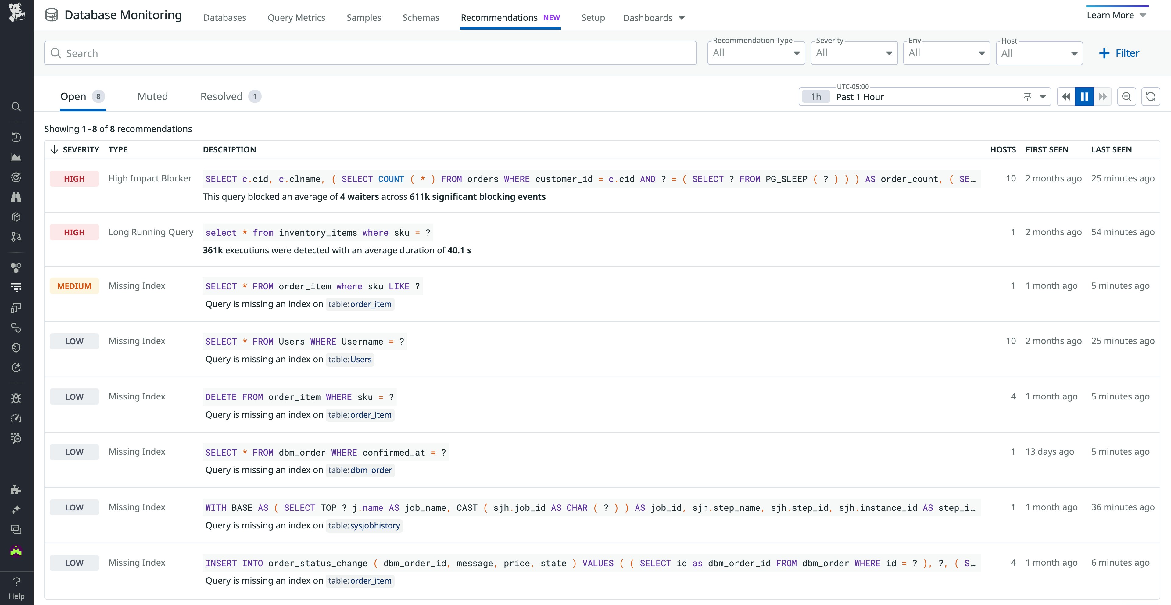 DBM Recommendations tab DBM Recommendations tab