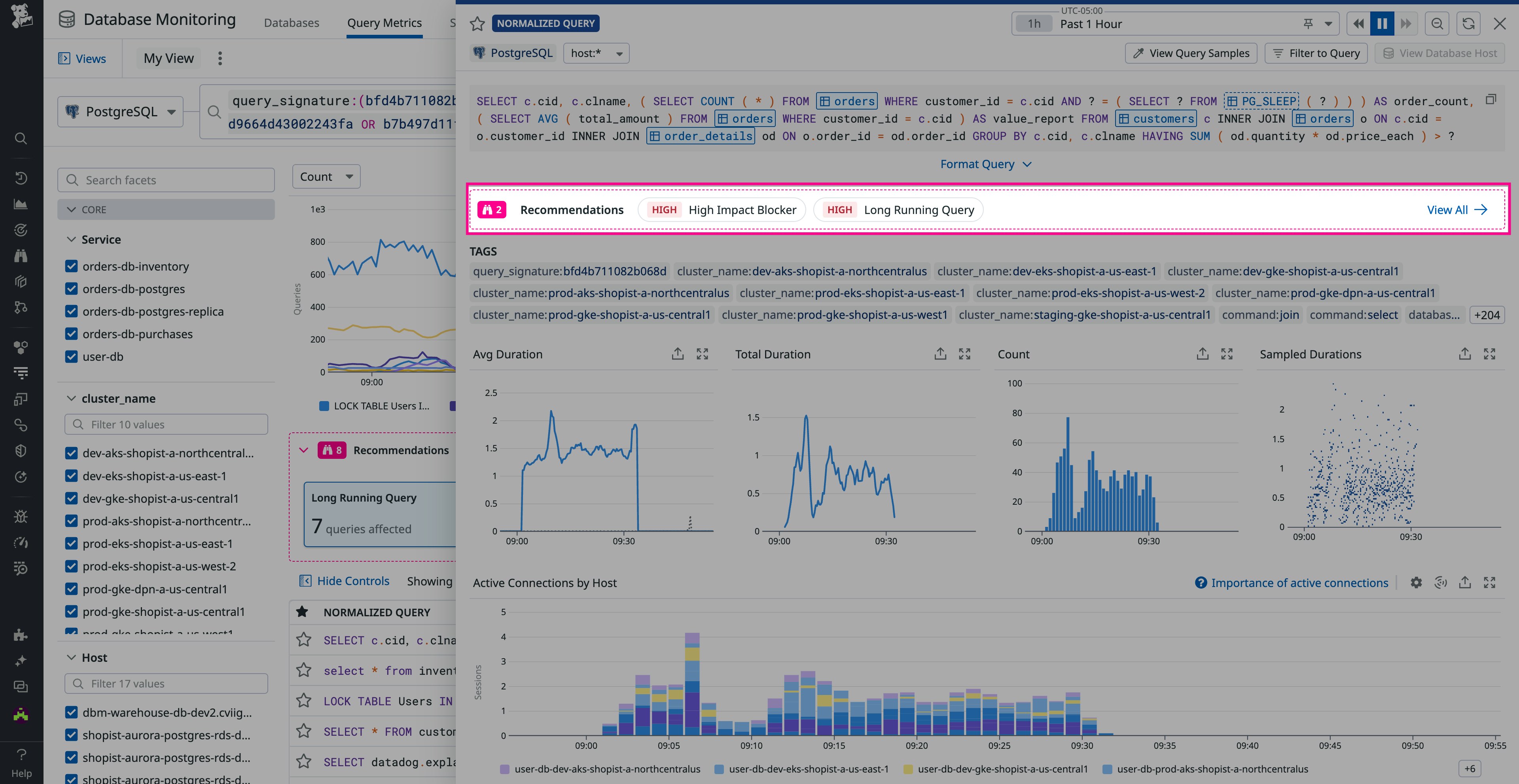 Recommendations in Query Metrics view in DBM Recommendations in Query Metrics view in DBM