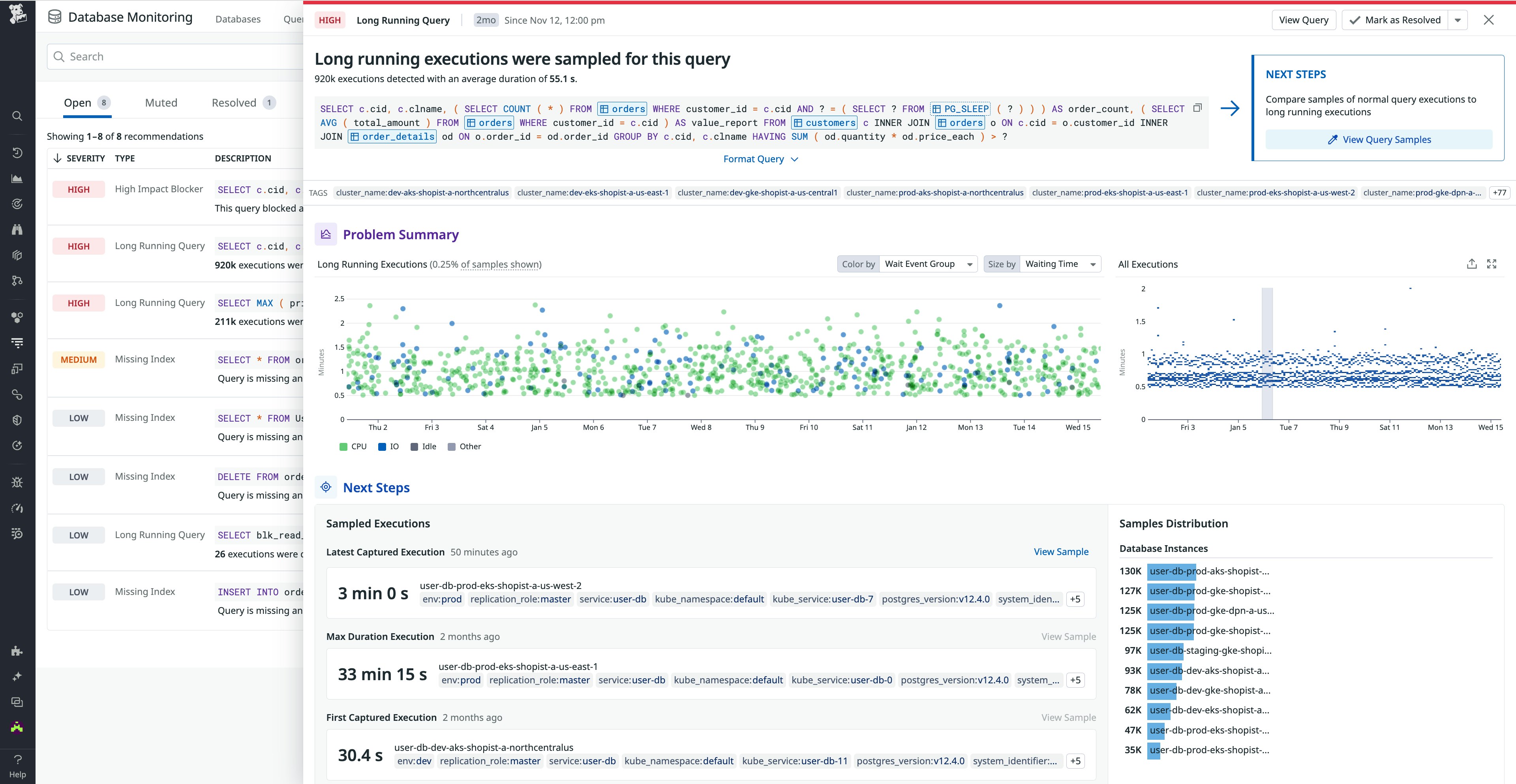 DBM Recommendations card with contextual data and next steps DBM Recommendations card with contextual data and next steps