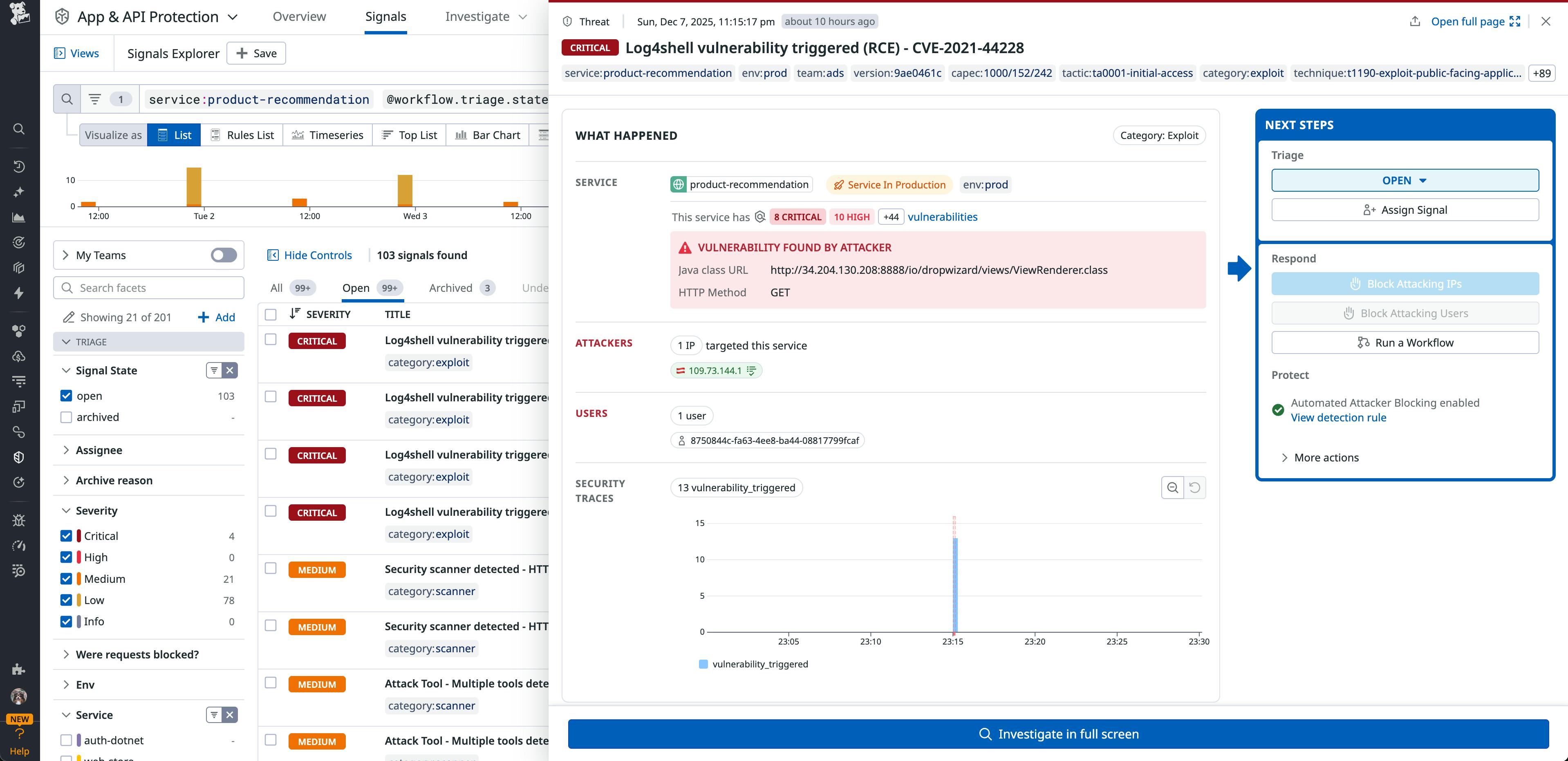 Because AAP collects observability and network data, as well as application runtime data, it can alert security and engineering teams to meaningful attacks. like SSRF attempts.