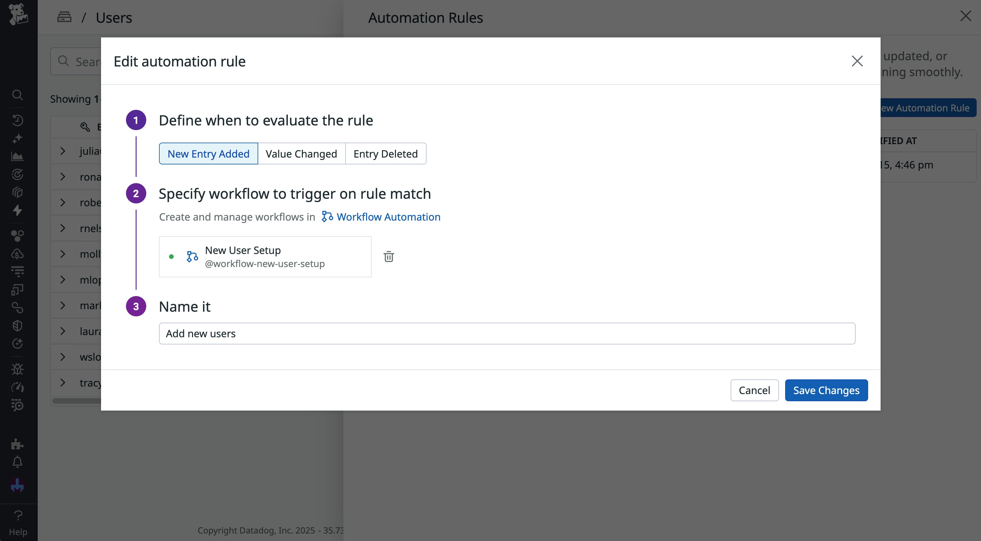 A screenshot of the configuration window for a new automation rule. A screenshot of the configuration window for a new automation rule.