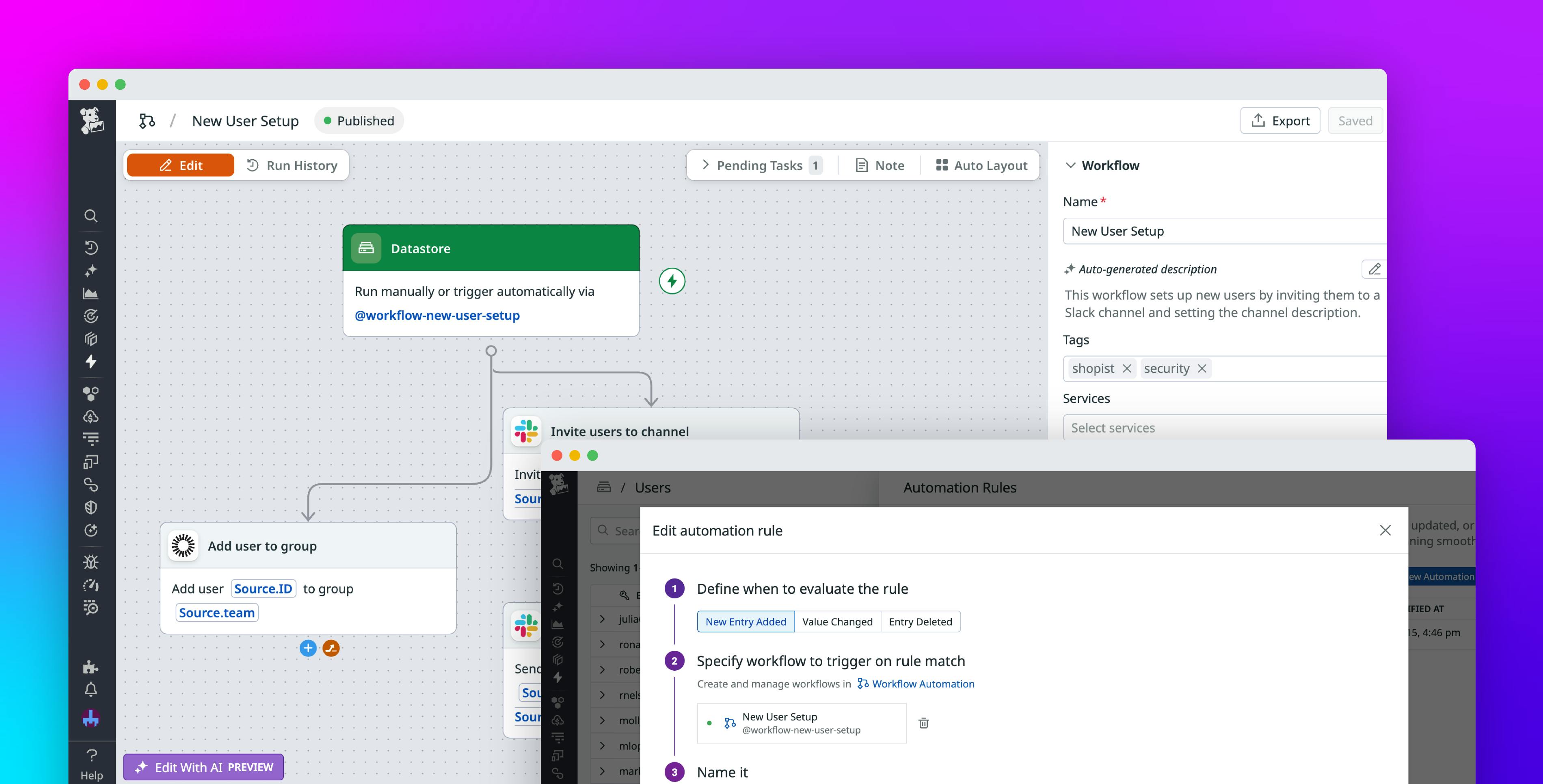 Instantly respond to changes in your data with Datadog automation rules