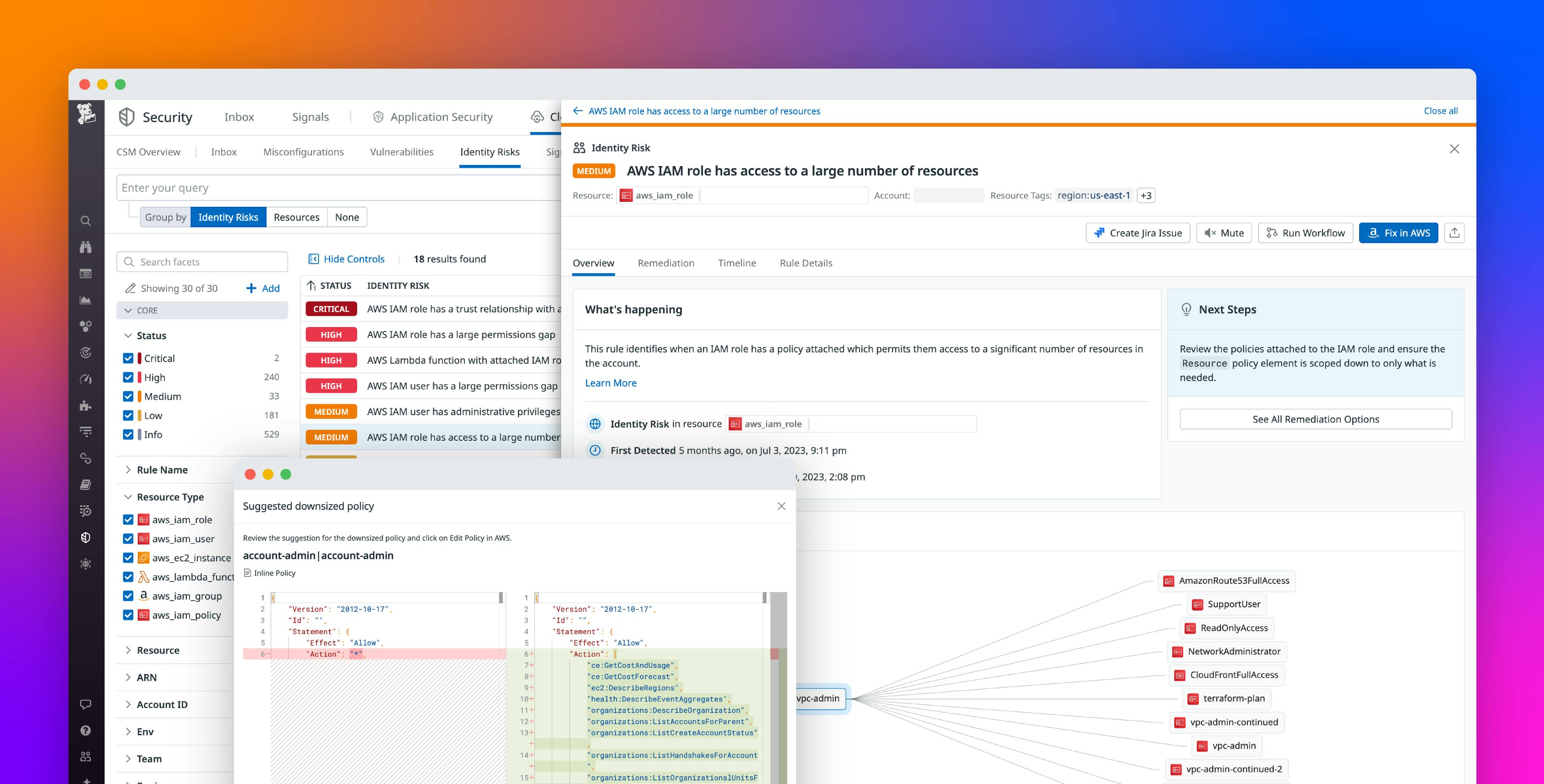 Find and remediate identity risks with Datadog Cloud Security Identity Risks