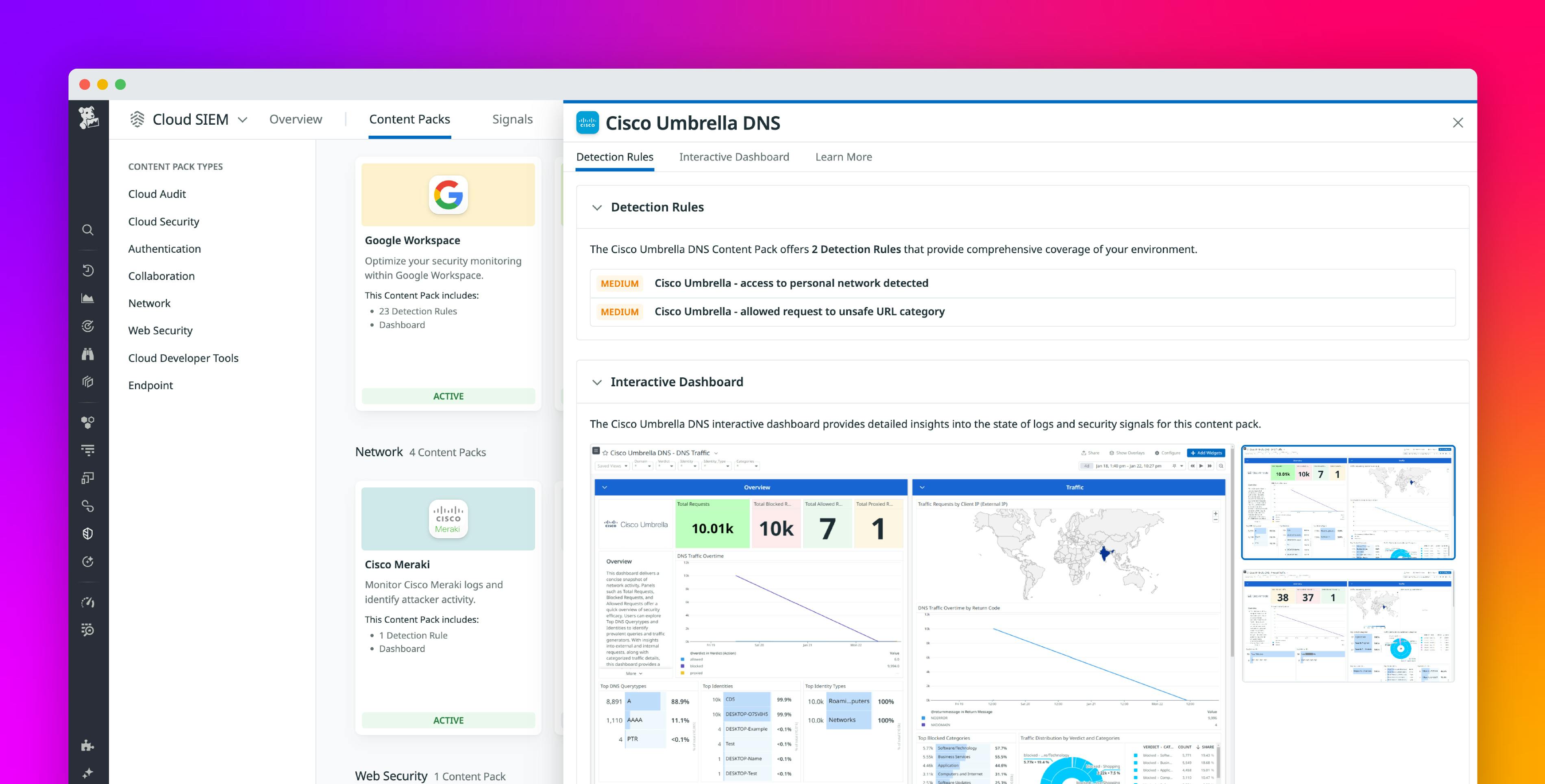 Monitor your Cisco Umbrella network logs with Datadog Cloud SIEM