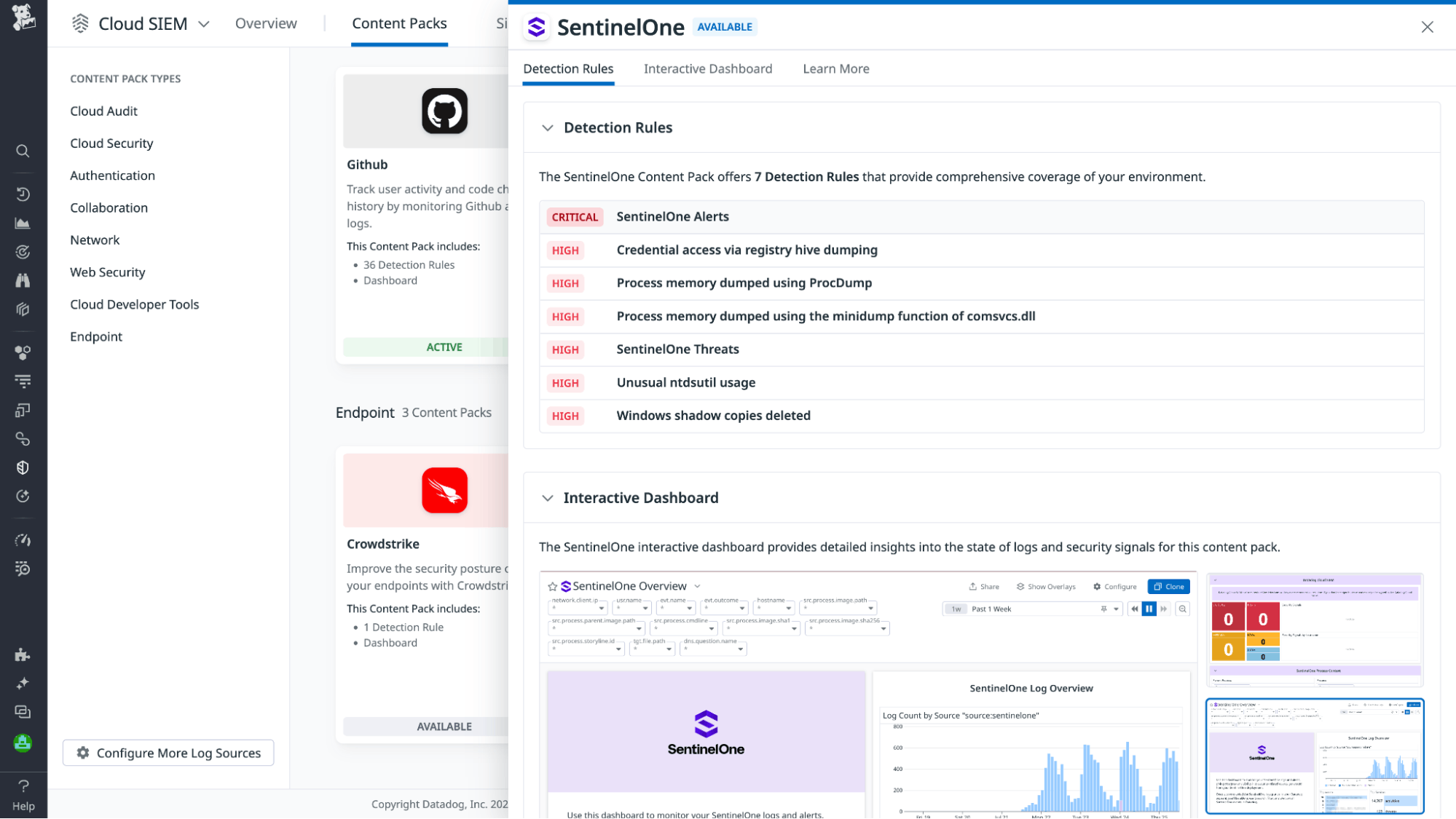 Get started quickly with Datadog's Cloud SIEM content pack for SentinelOne Get started quickly with Datadog's Cloud SIEM content pack for SentinelOne