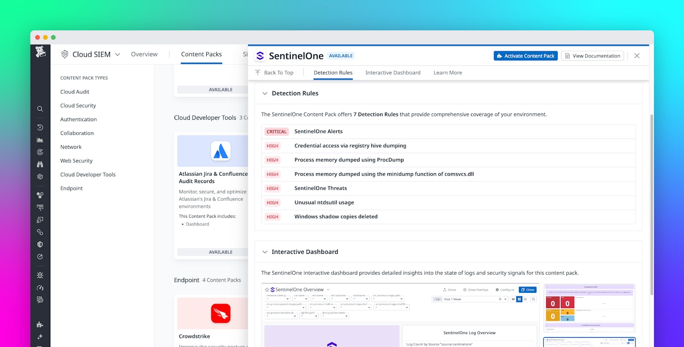 Monitor your SentinelOne logs and alerts with Datadog Cloud SIEM Monitor your SentinelOne logs and alerts with Datadog Cloud SIEM