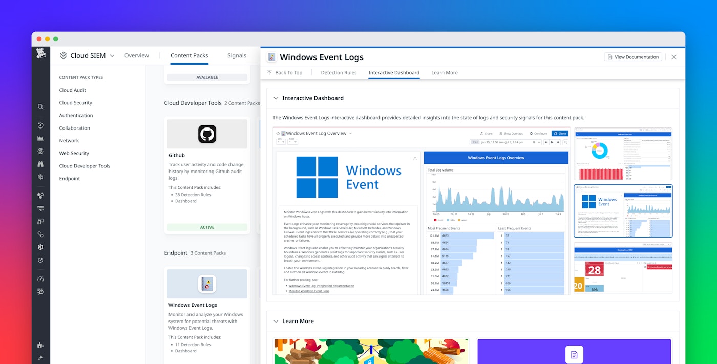 Monitor your Windows event logs with Datadog Cloud SIEM Monitor your Windows event logs with Datadog Cloud SIEM