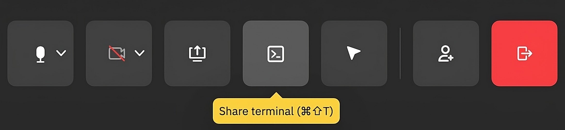 CoScreen menu showing a Share Terminal button CoScreen menu showing a Share Terminal button