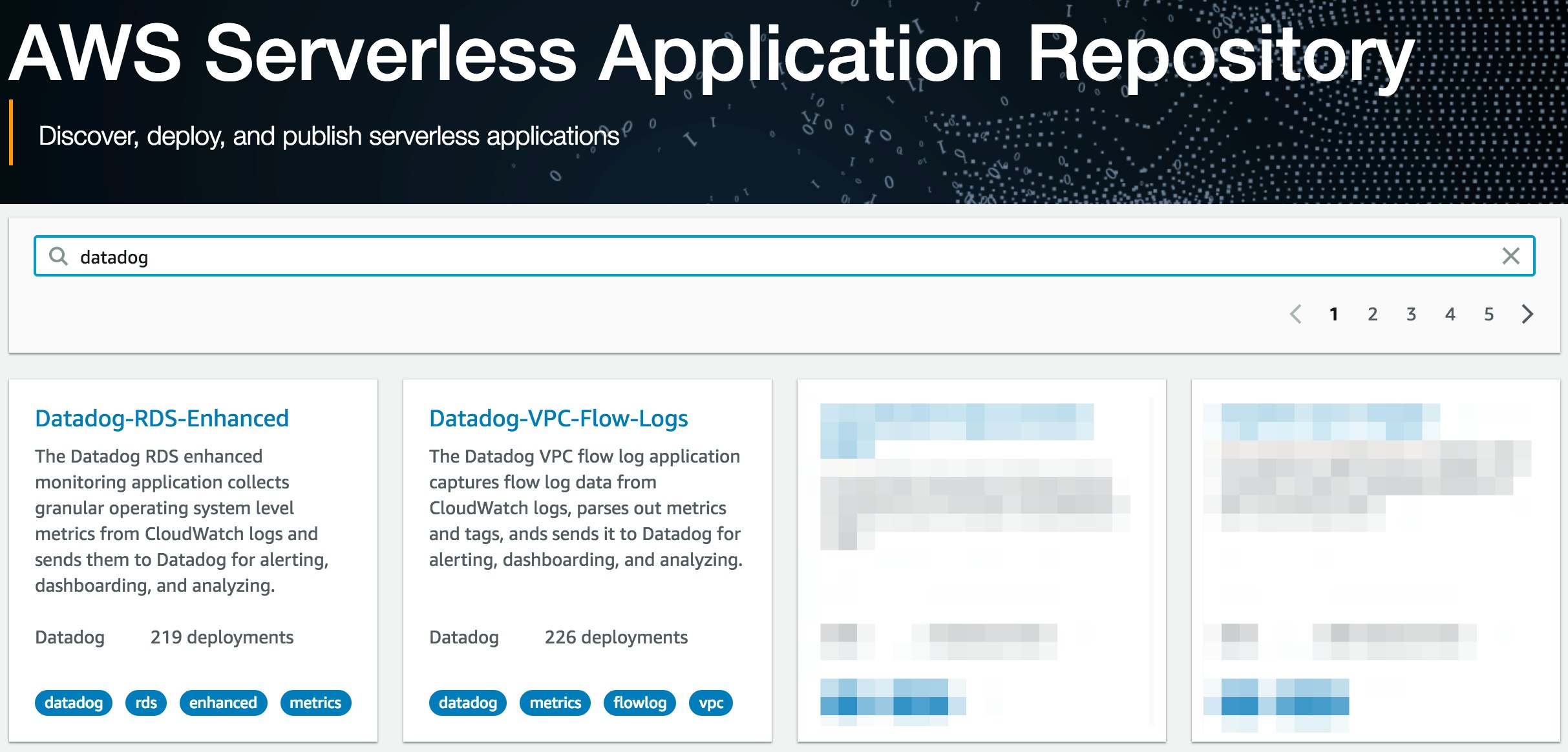 Datadog's two published serveless applications. Datadog's two published serveless applications.