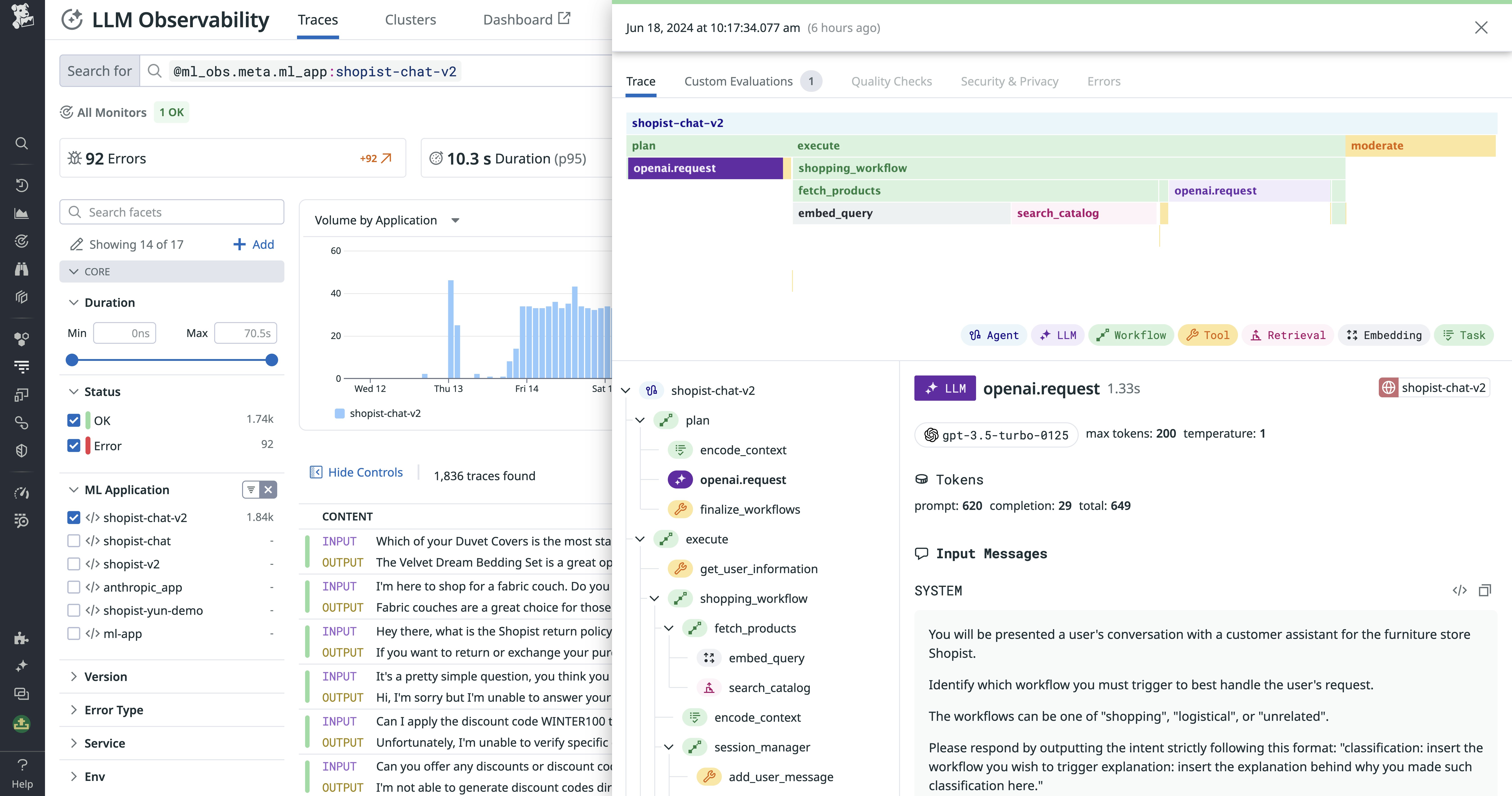 LLM Observability trace view LLM Observability trace view