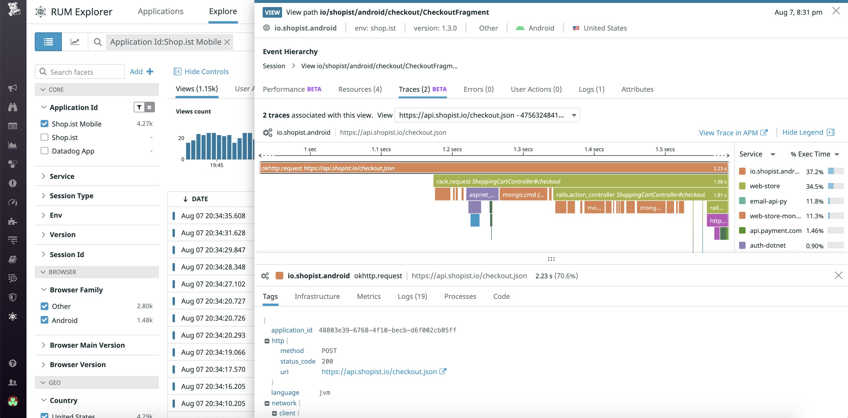 Correlate RUM data with APM to get even deeper insights for troubleshooting. Correlate RUM data with APM to get even deeper insights for troubleshooting.
