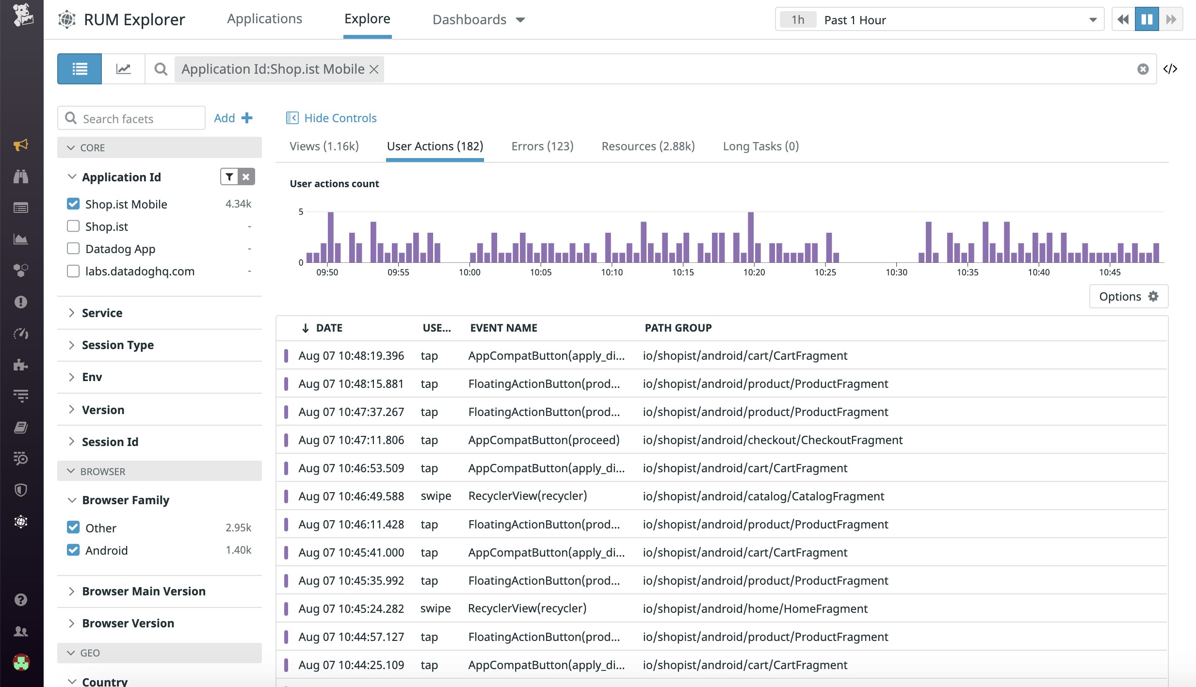 Mobile RUM collects user actions like taps and swipes to show you how your users are interacting on different screens. Mobile RUM collects user actions like taps and swipes to show you how your users are interacting on different screens.