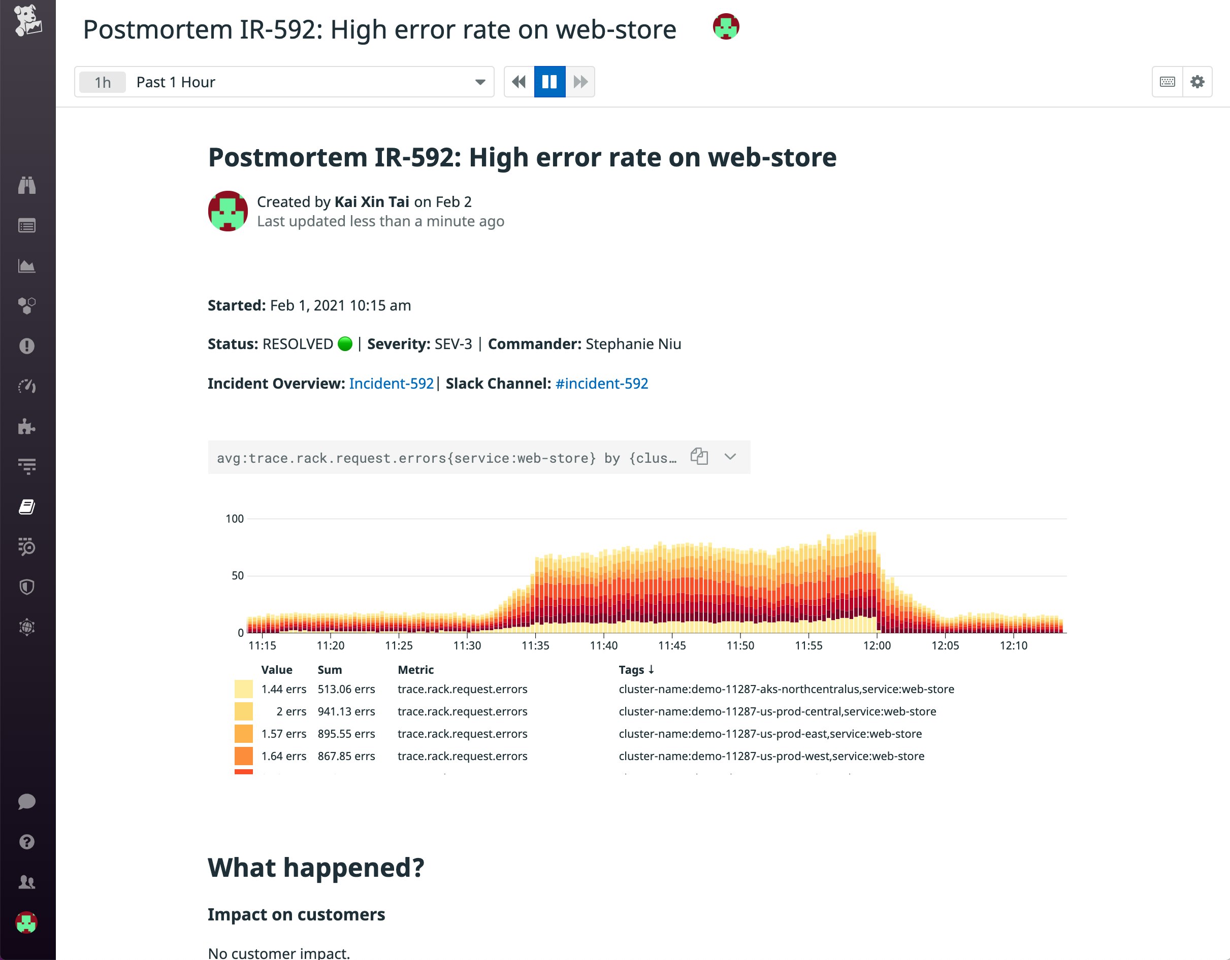 Use Datadog Notebooks to collaborate with your team on incident postmortems Use Datadog Notebooks to collaborate with your team on incident postmortems