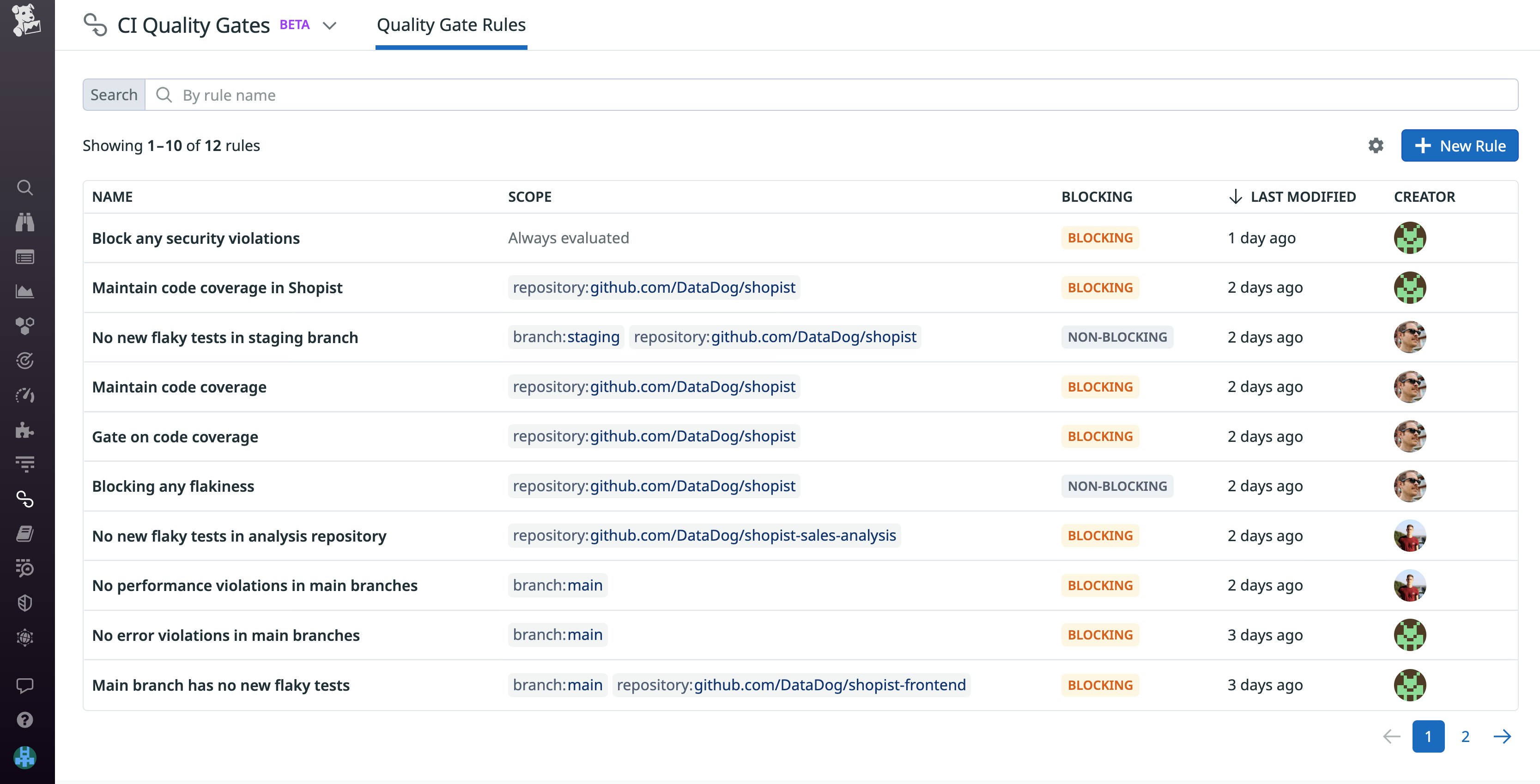 View your existing quality gates in Datadog CI. View your existing quality gates in Datadog CI.
