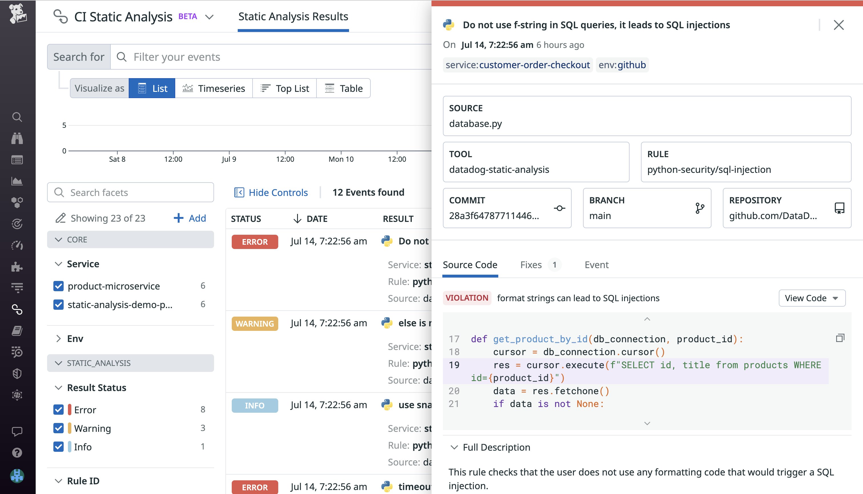 View recent security violations in the CI Static Analysis view. View recent security violations in the CI Static Analysis view.