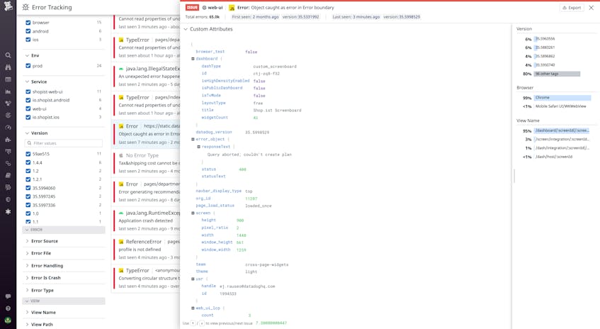 Custom attributes for extra context around actions and errors