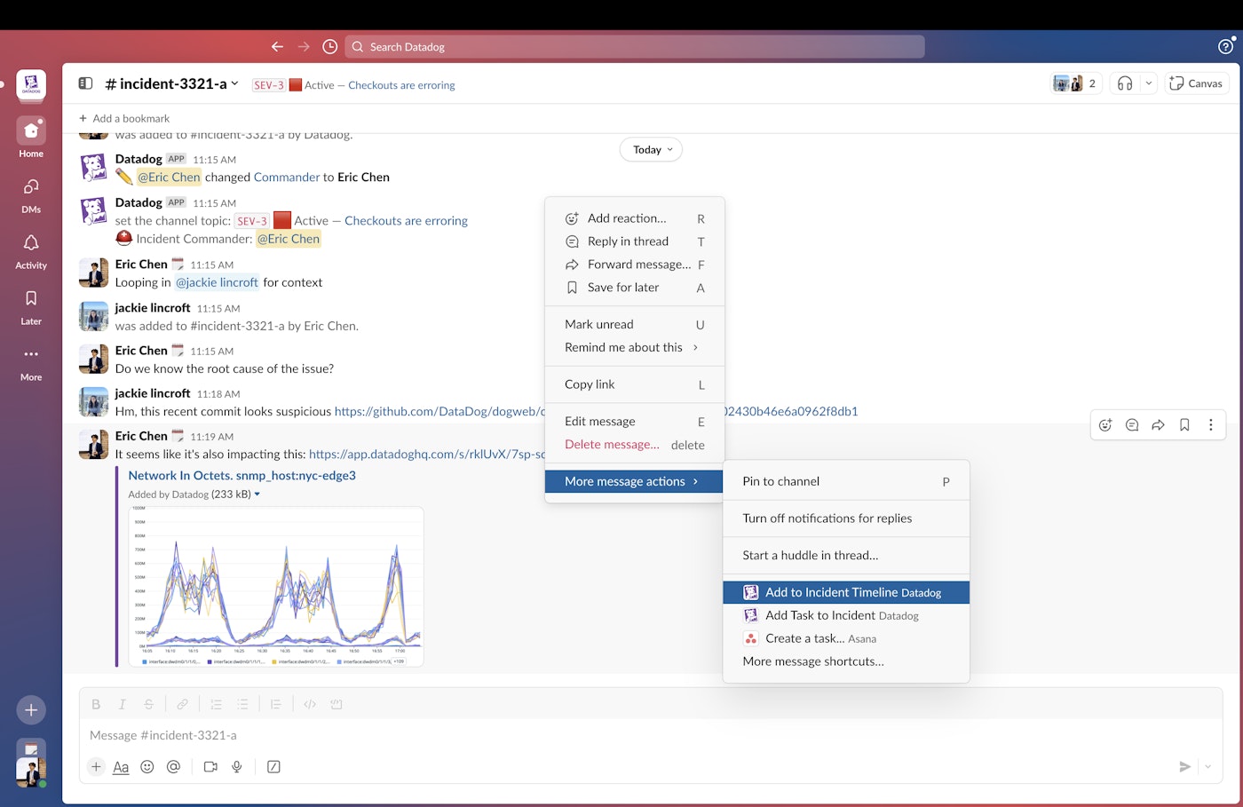 You can push Slack messages to incident timelines either manually or automatically. You can push Slack messages to incident timelines either manually or automatically.