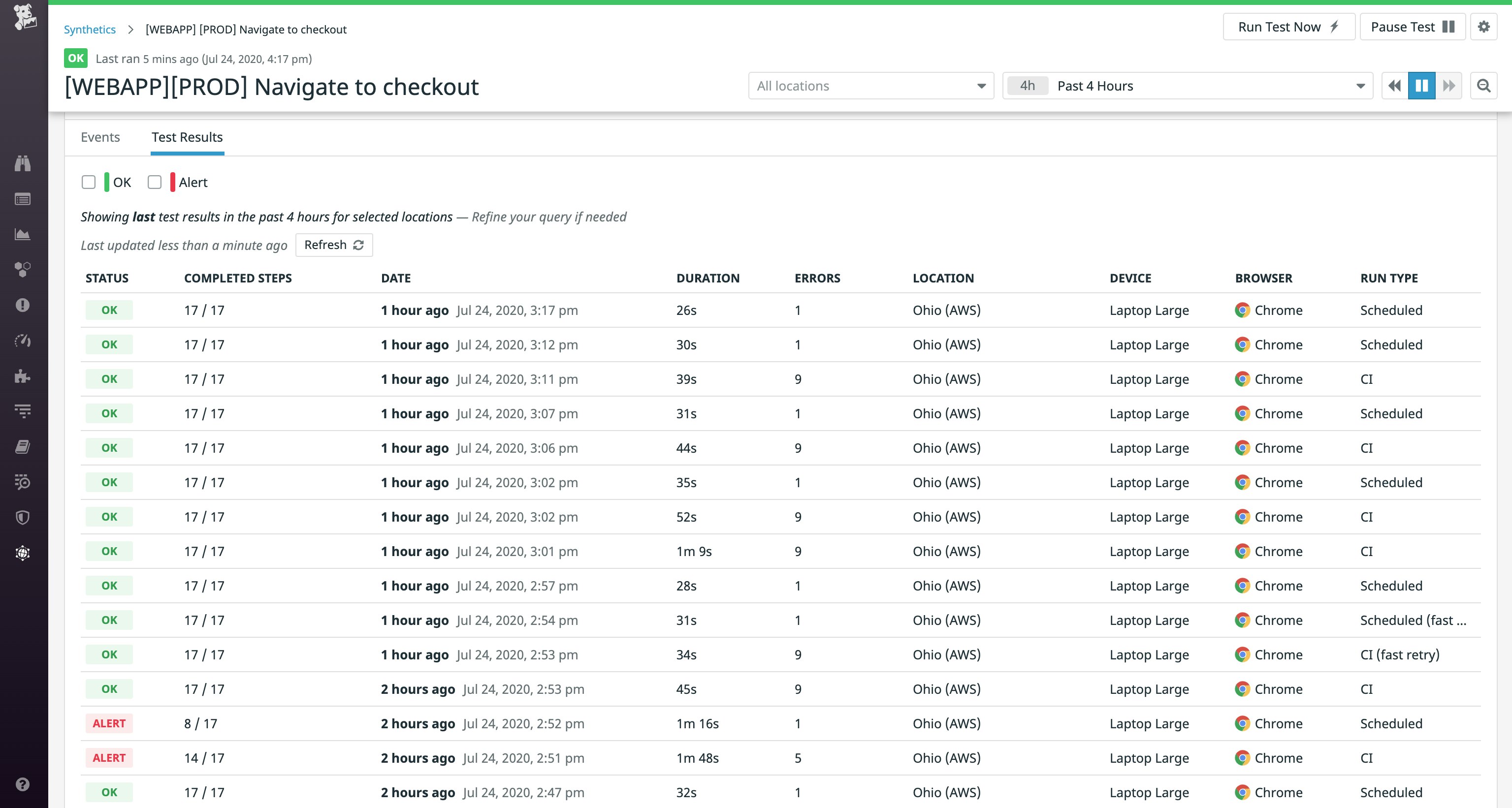 View test results from every environment in the Datadog UI. View test results from every environment in the Datadog UI.