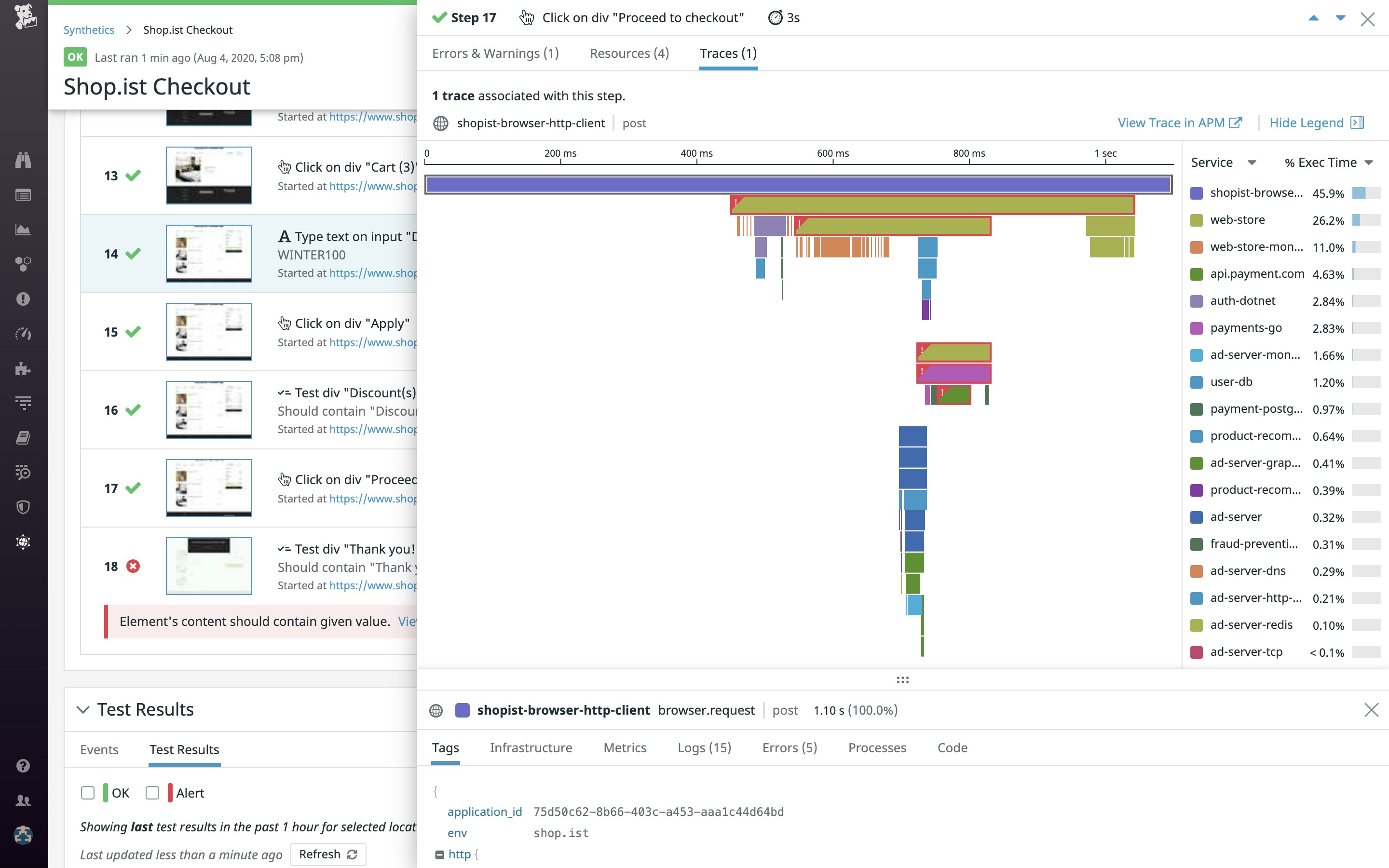 View metrics, traces, and logs that are relevant to each test. View metrics, traces, and logs that are relevant to each test.