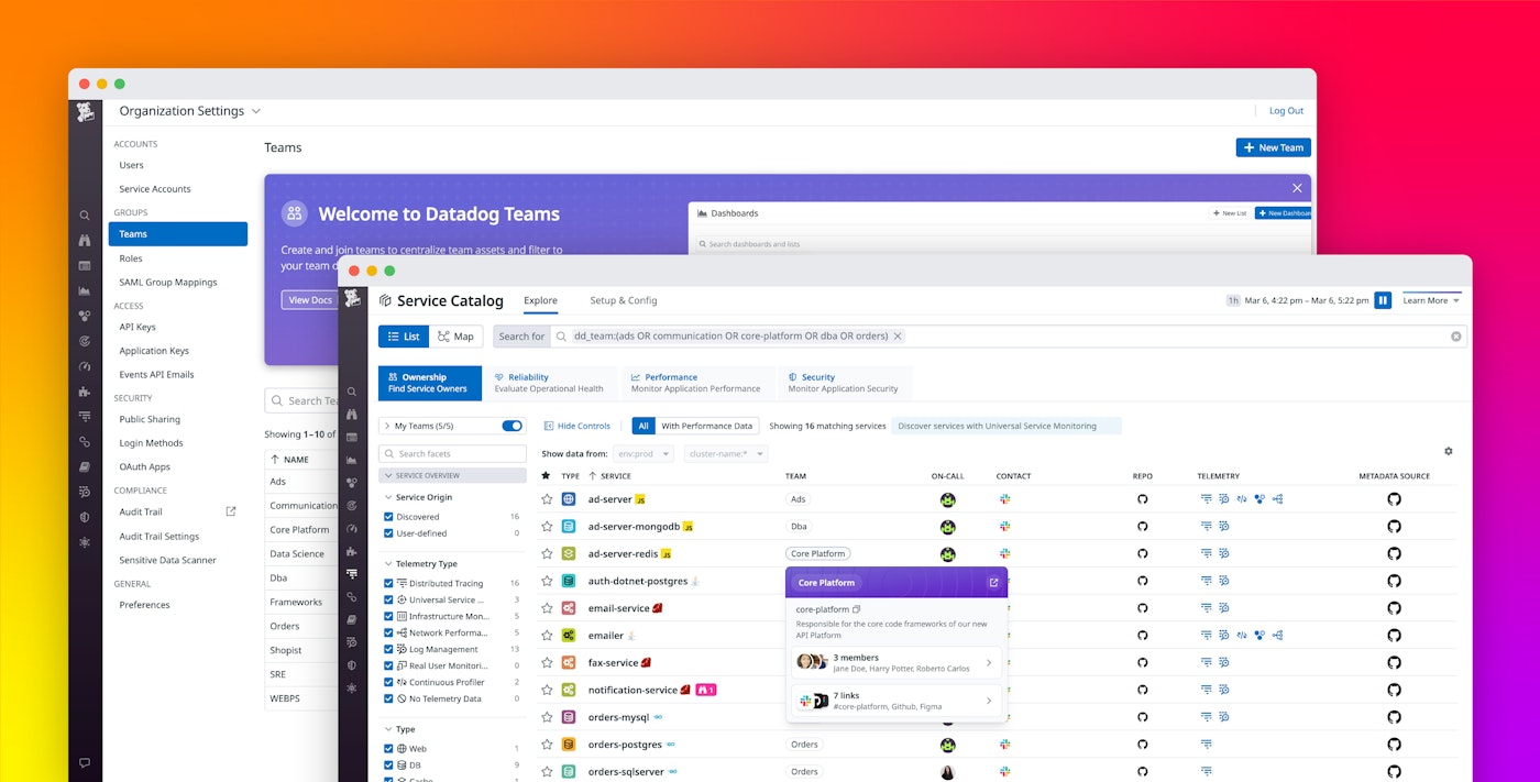 Streamline collaboration throughout your organization with Datadog Teams Streamline collaboration throughout your organization with Datadog Teams