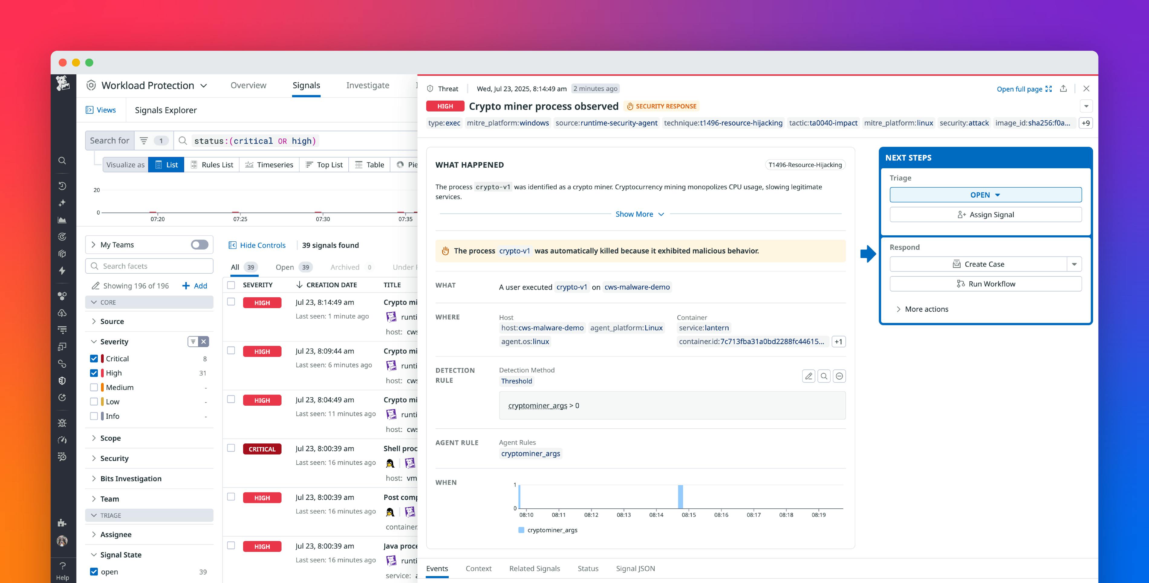 Detect and stop unauthorized cryptomining in your cloud workloads with Datadog Workload Protection