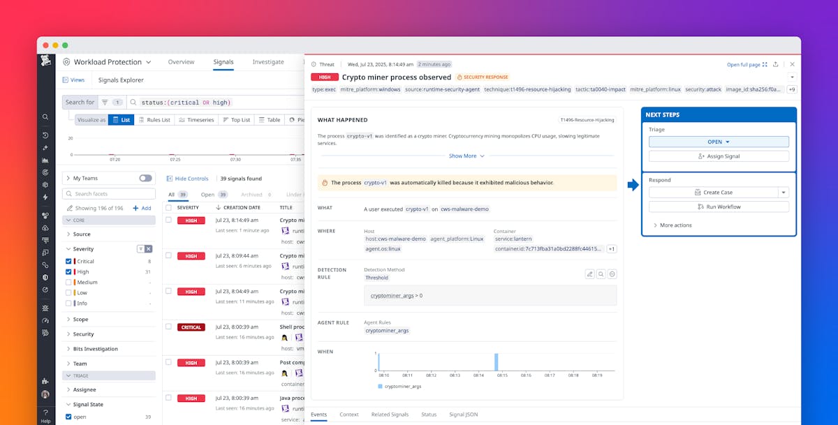Detect and stop unauthorized cryptomining in your cloud workloads with Datadog Workload Protection