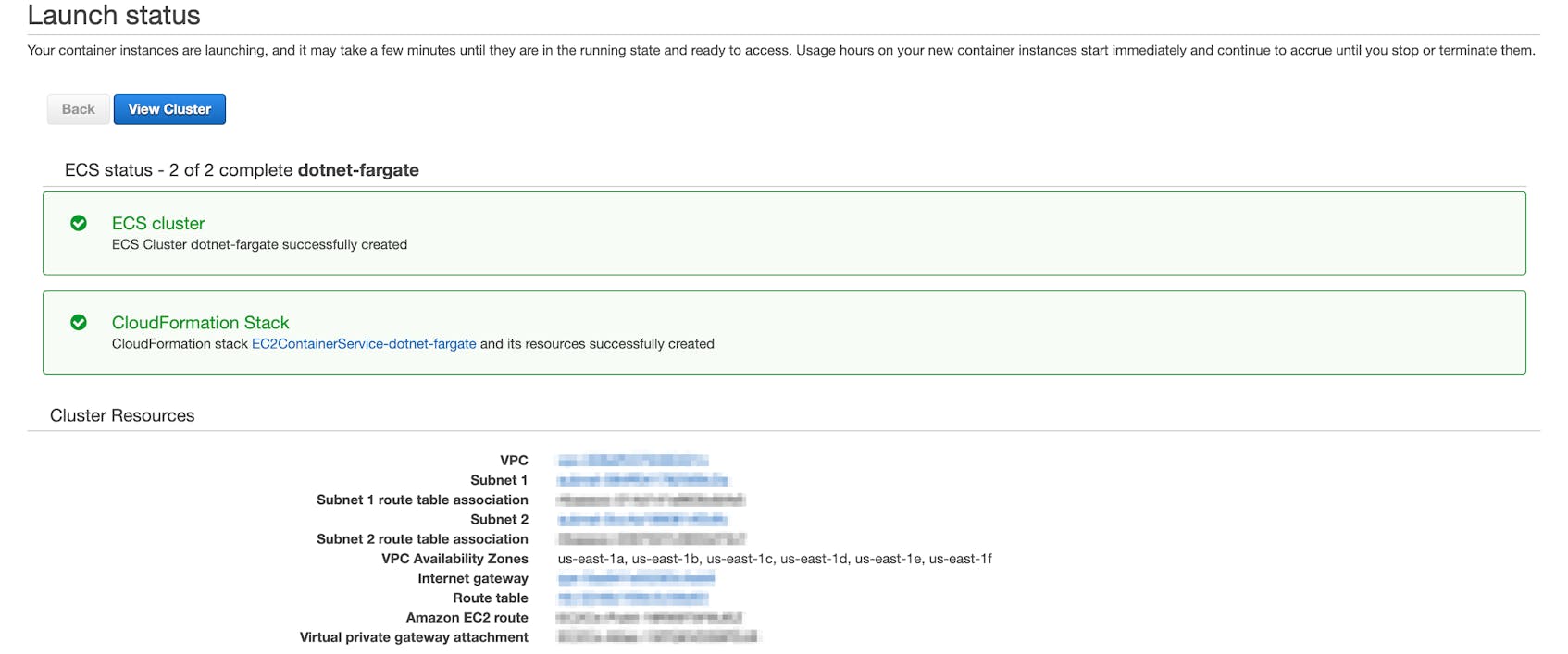 The cluster's configuration settings