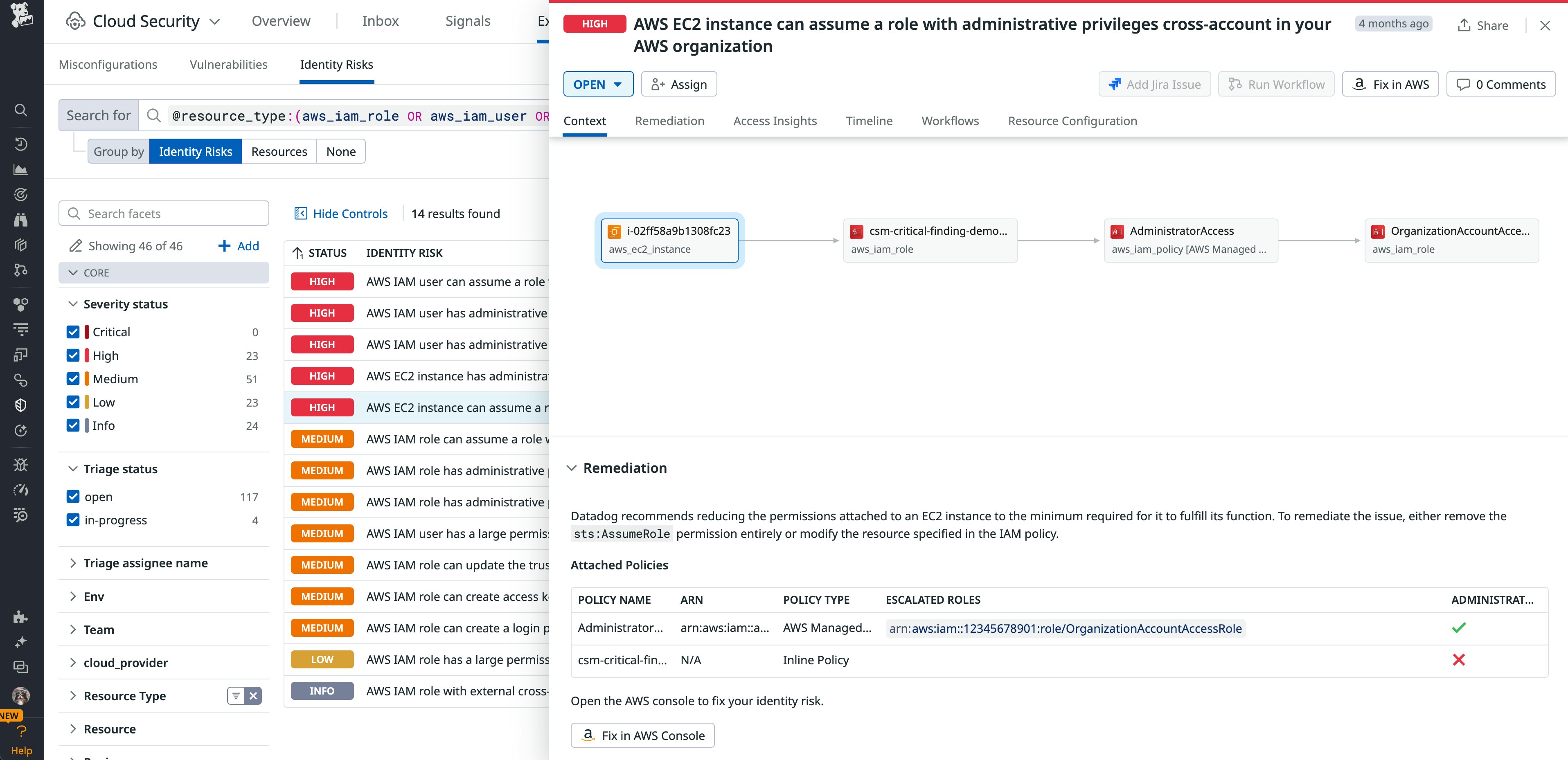 Cloud Security Identity Risks flagged a cross-account risk with an EC2 instance Cloud Security Identity Risks flagged a cross-account risk with an EC2 instance