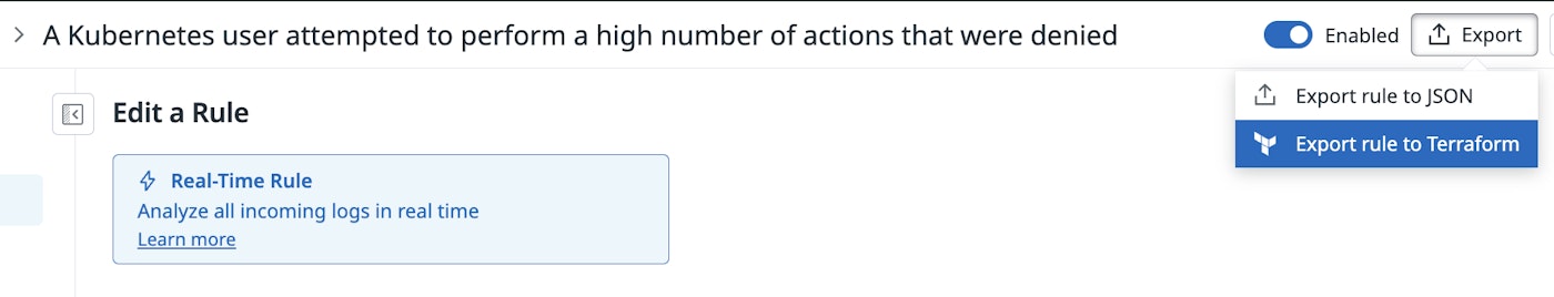 Menu option for exporting detection rule to Terraform Menu option for exporting detection rule to Terraform
